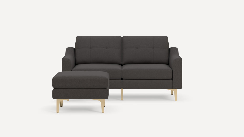 Nomad Plus Loveseat with Ottoman - Heather Charcoal - Performance Chenille / Brass - Metal / Slope Arm