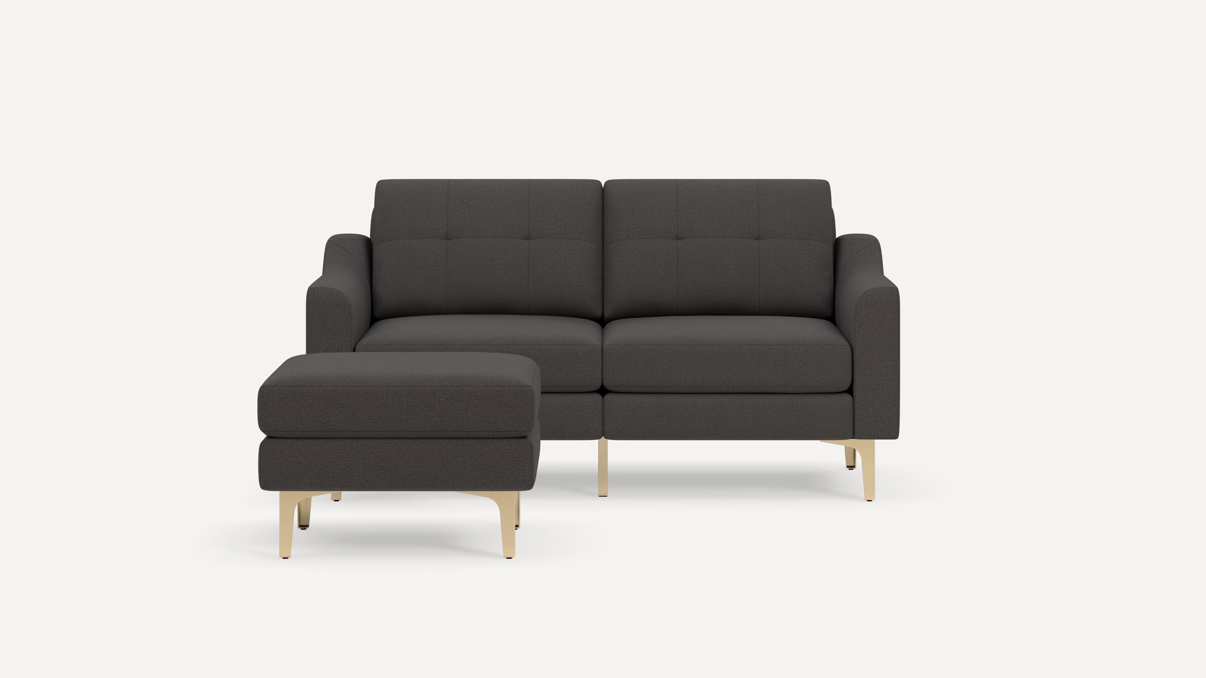 Nomad Plus Loveseat with Ottoman - Heather Charcoal - Performance Chenille / Brass - Metal / Slope Arm