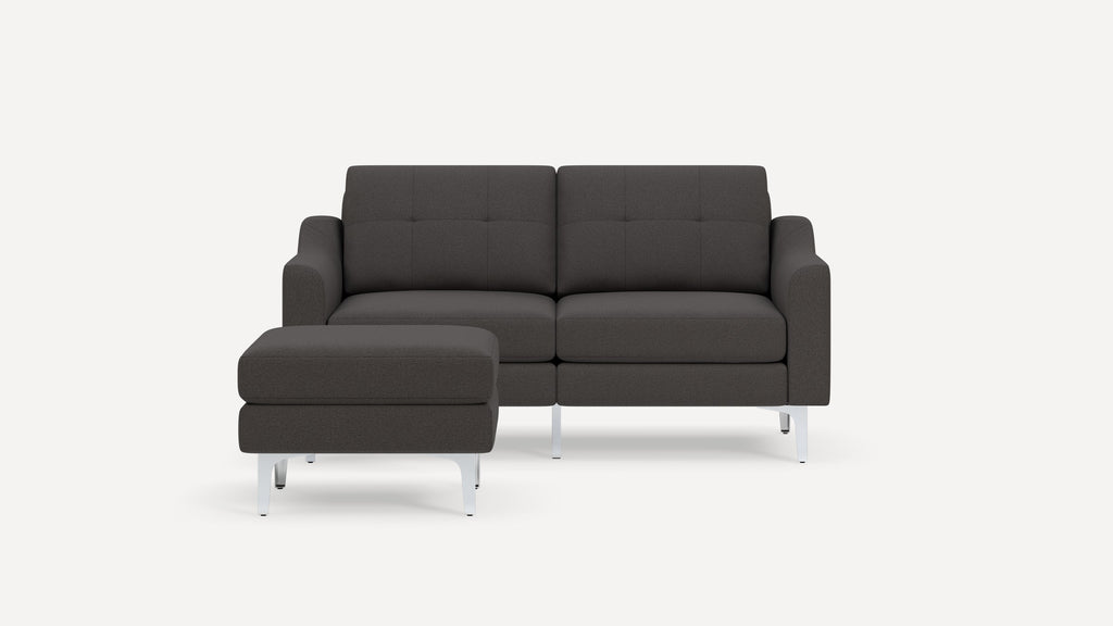 Nomad Plus Loveseat with Ottoman - Heather Charcoal - Performance Chenille / Chrome - Metal / Slope Arm