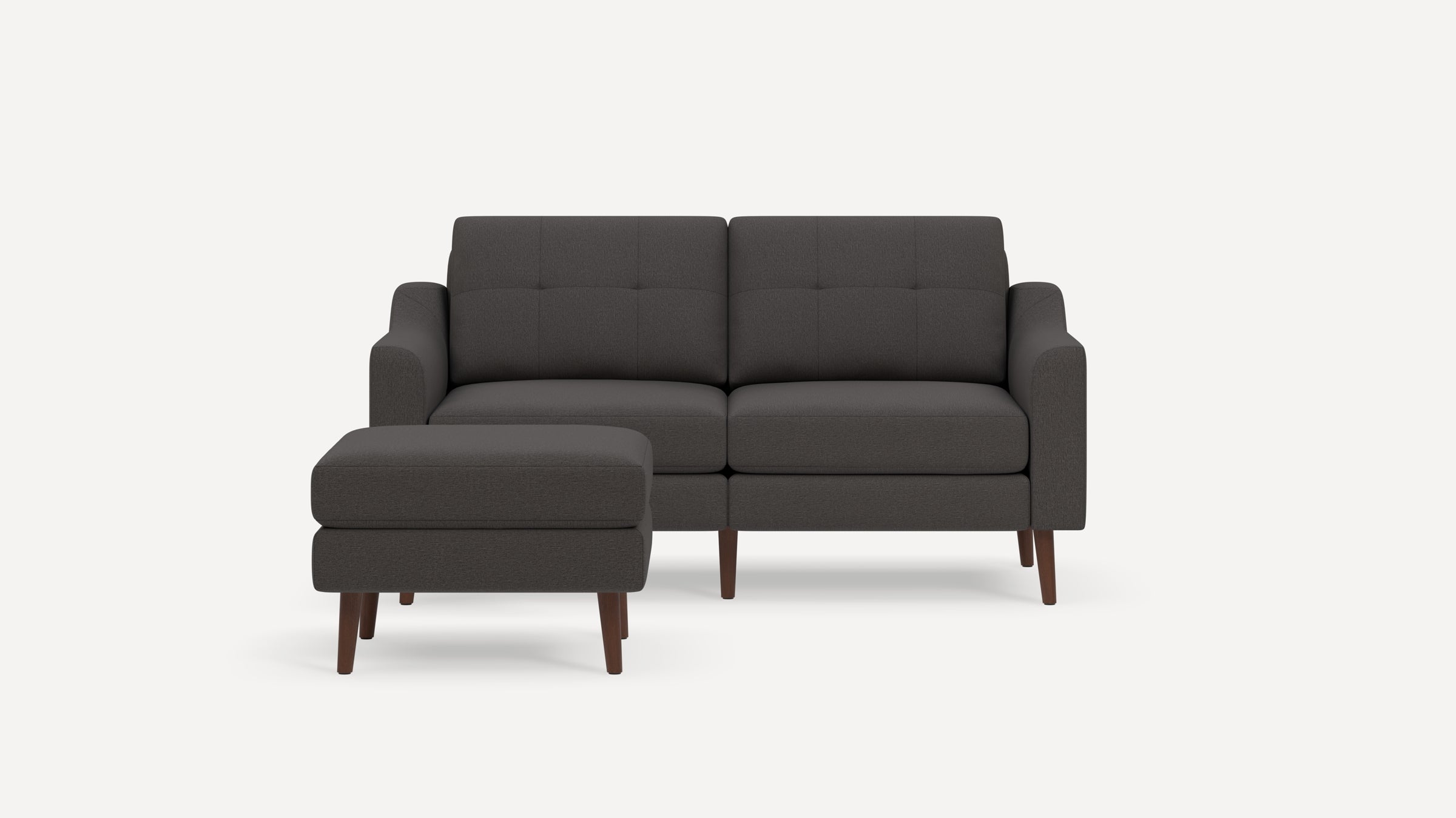 Nomad Plus Loveseat with Ottoman - Heather Charcoal - Performance Chenille / Walnut - Wood / Slope Arm