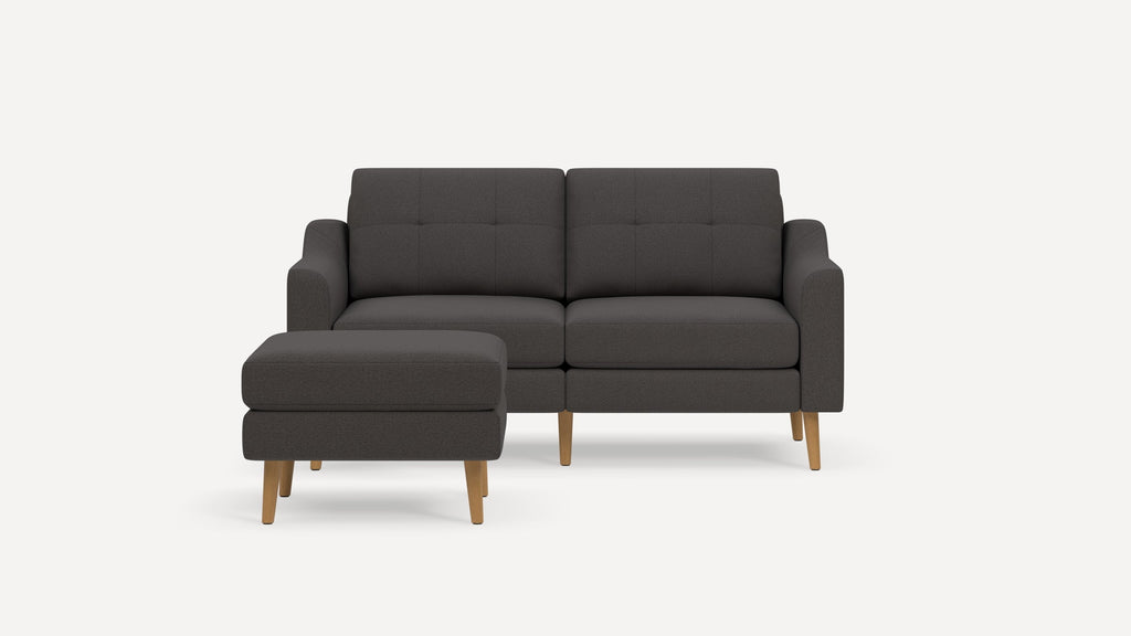 Nomad Plus Loveseat with Ottoman - Heather Charcoal - Performance Chenille / Oak - Wood / Slope Arm