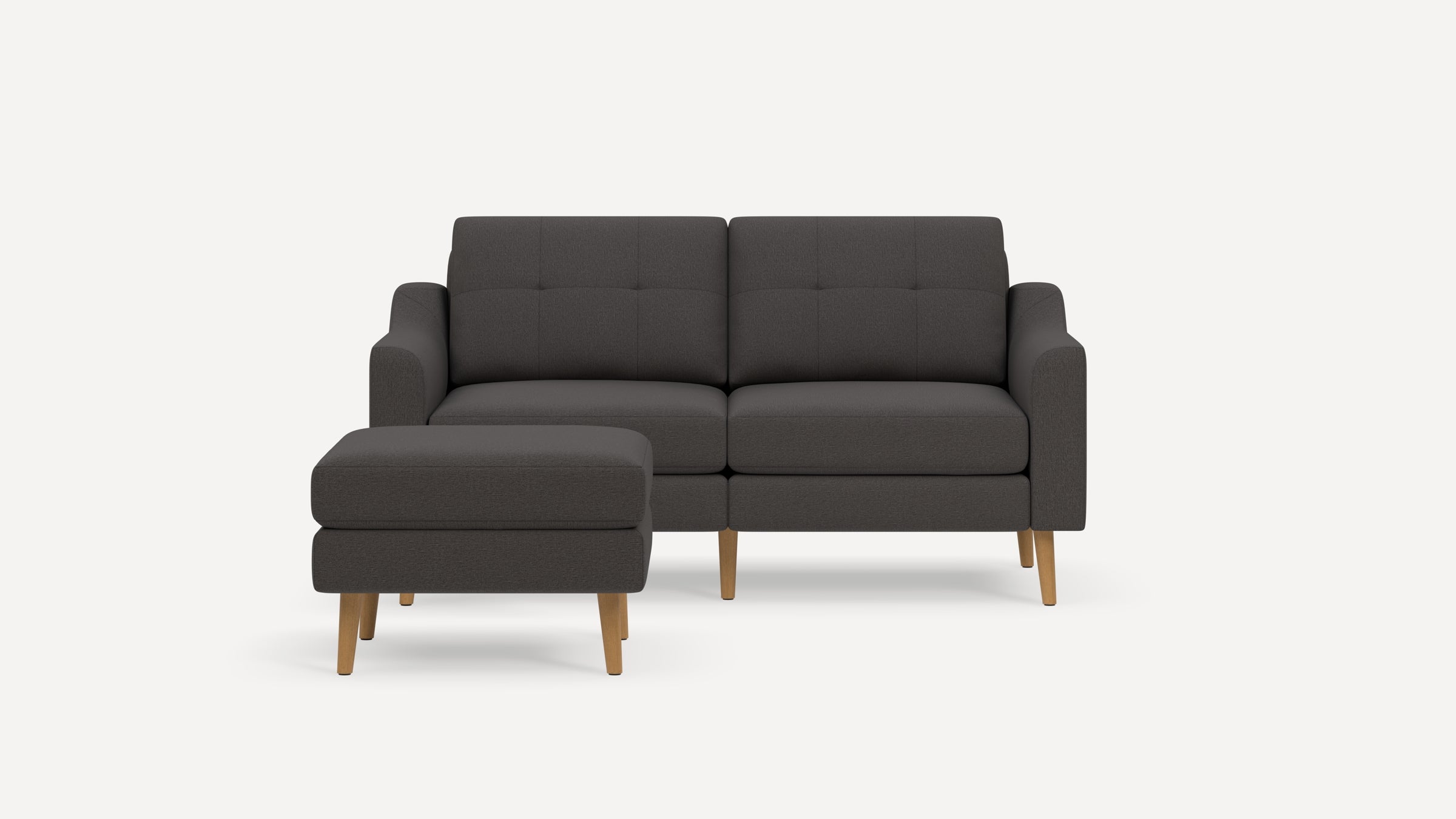 Nomad Plus Loveseat with Ottoman - Heather Charcoal - Performance Chenille / Oak - Wood / Slope Arm
