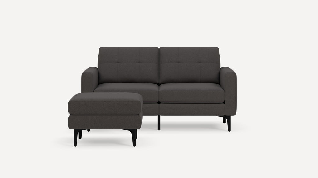 Nomad Plus Loveseat with Ottoman - Heather Charcoal - Performance Chenille / Black - Metal / Block Arm