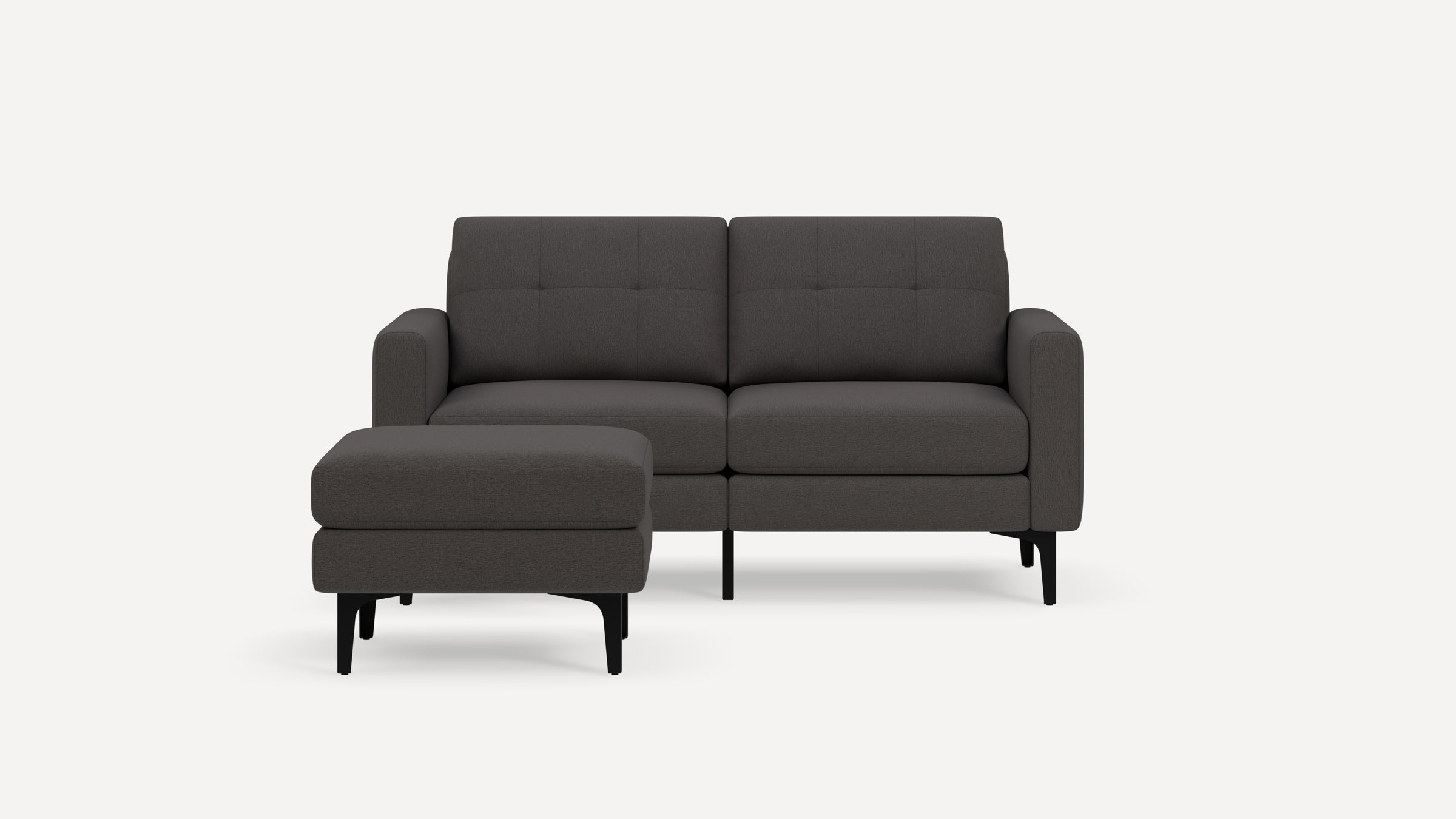 Nomad Plus Loveseat with Ottoman - Heather Charcoal - Performance Chenille / Black - Metal / Block Arm