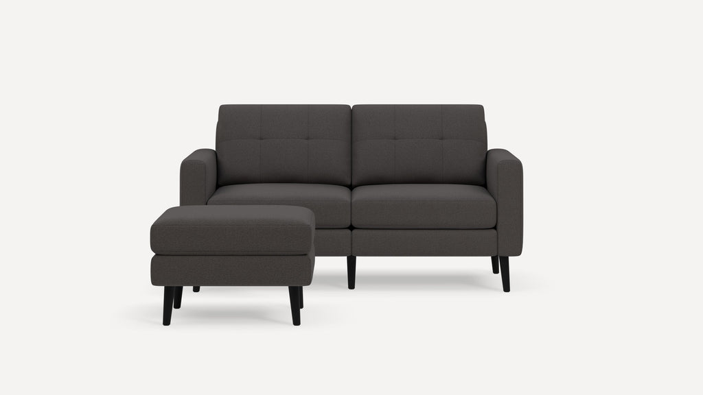 Nomad Plus Loveseat with Ottoman - Heather Charcoal - Performance Chenille / Ebony - Wood / Block Arm