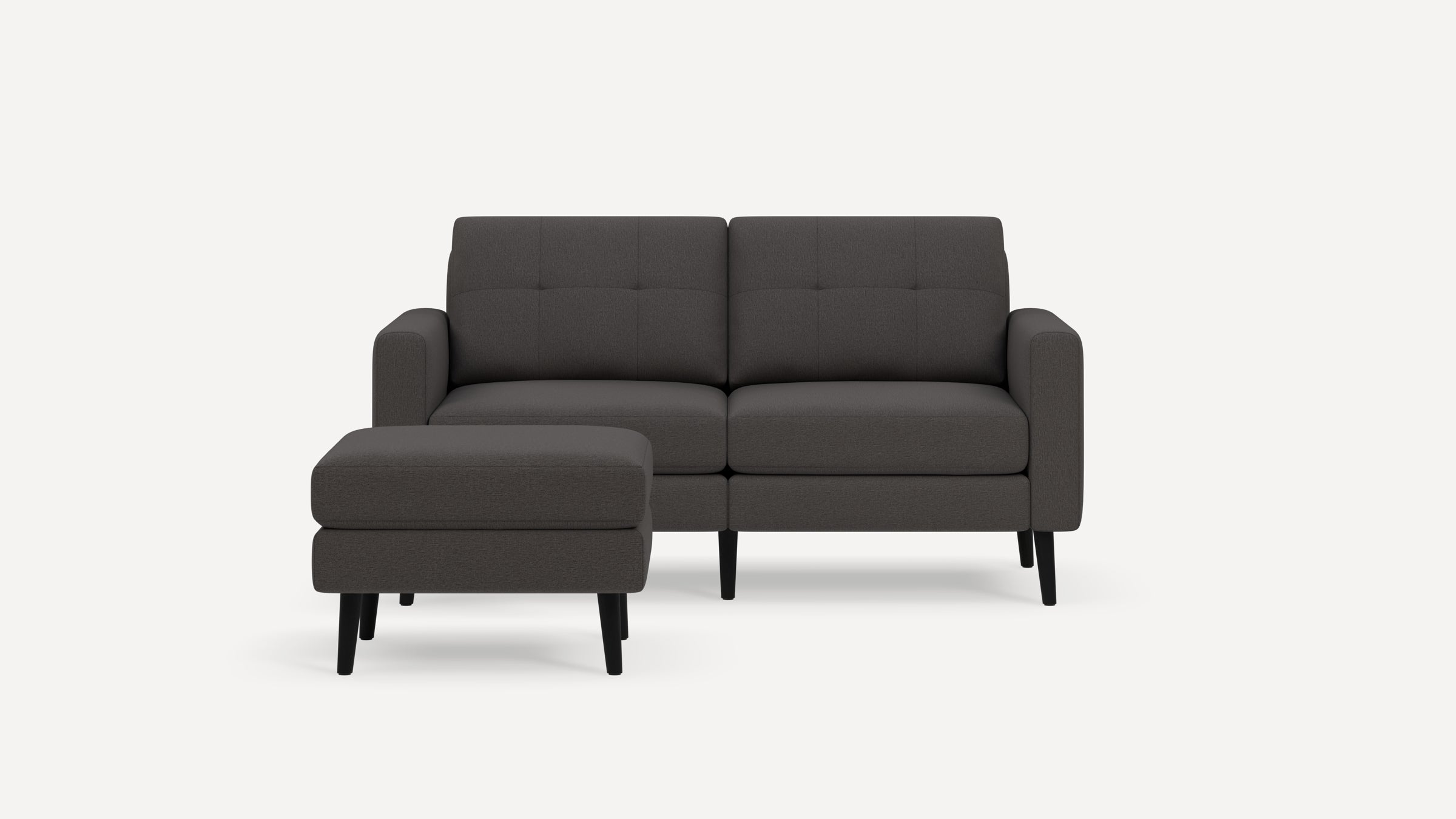 Nomad Plus Loveseat with Ottoman - Heather Charcoal - Performance Chenille / Ebony - Wood / Block Arm