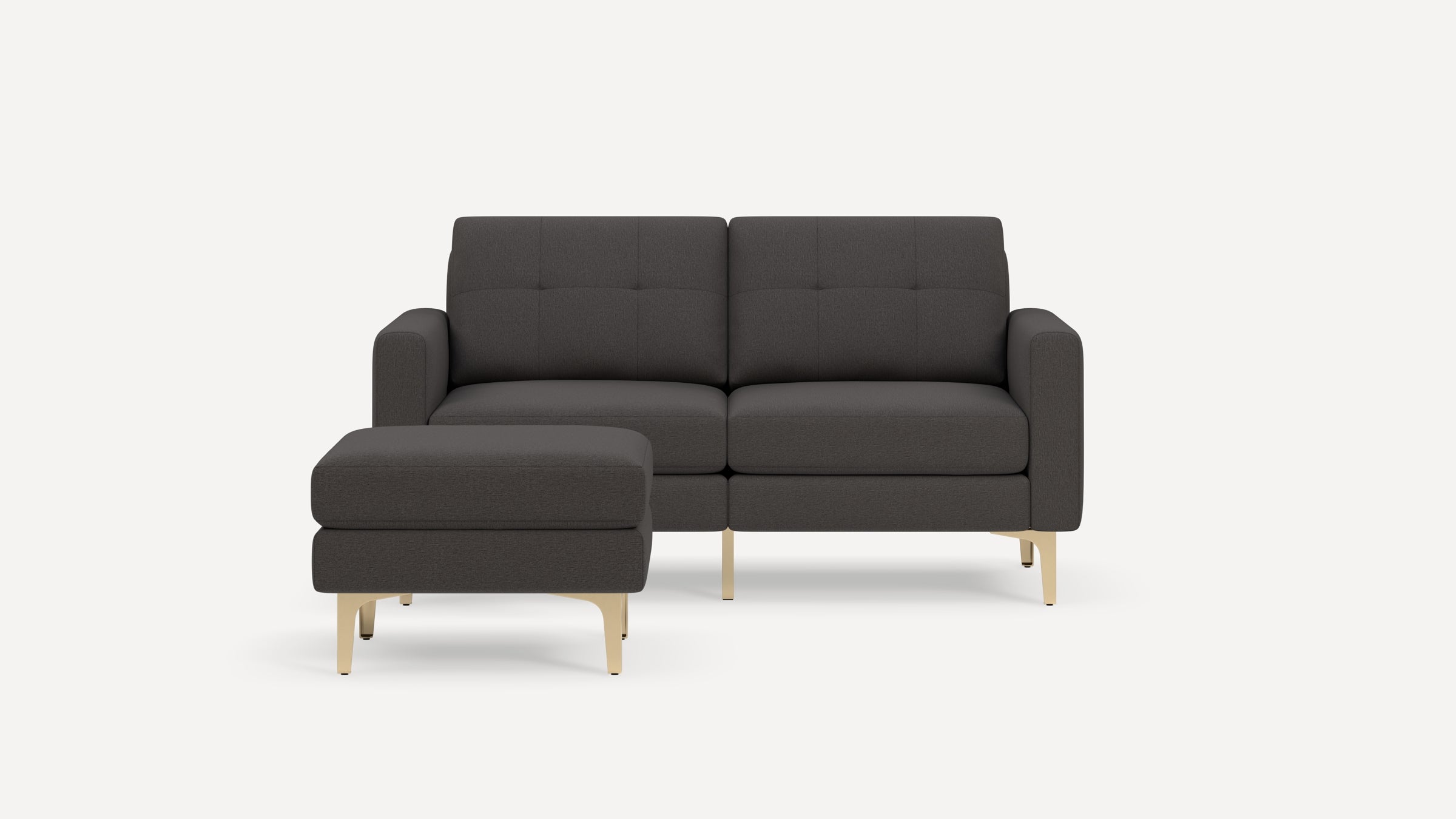 Nomad Plus Loveseat with Ottoman - Heather Charcoal - Performance Chenille / Brass - Metal / Block Arm