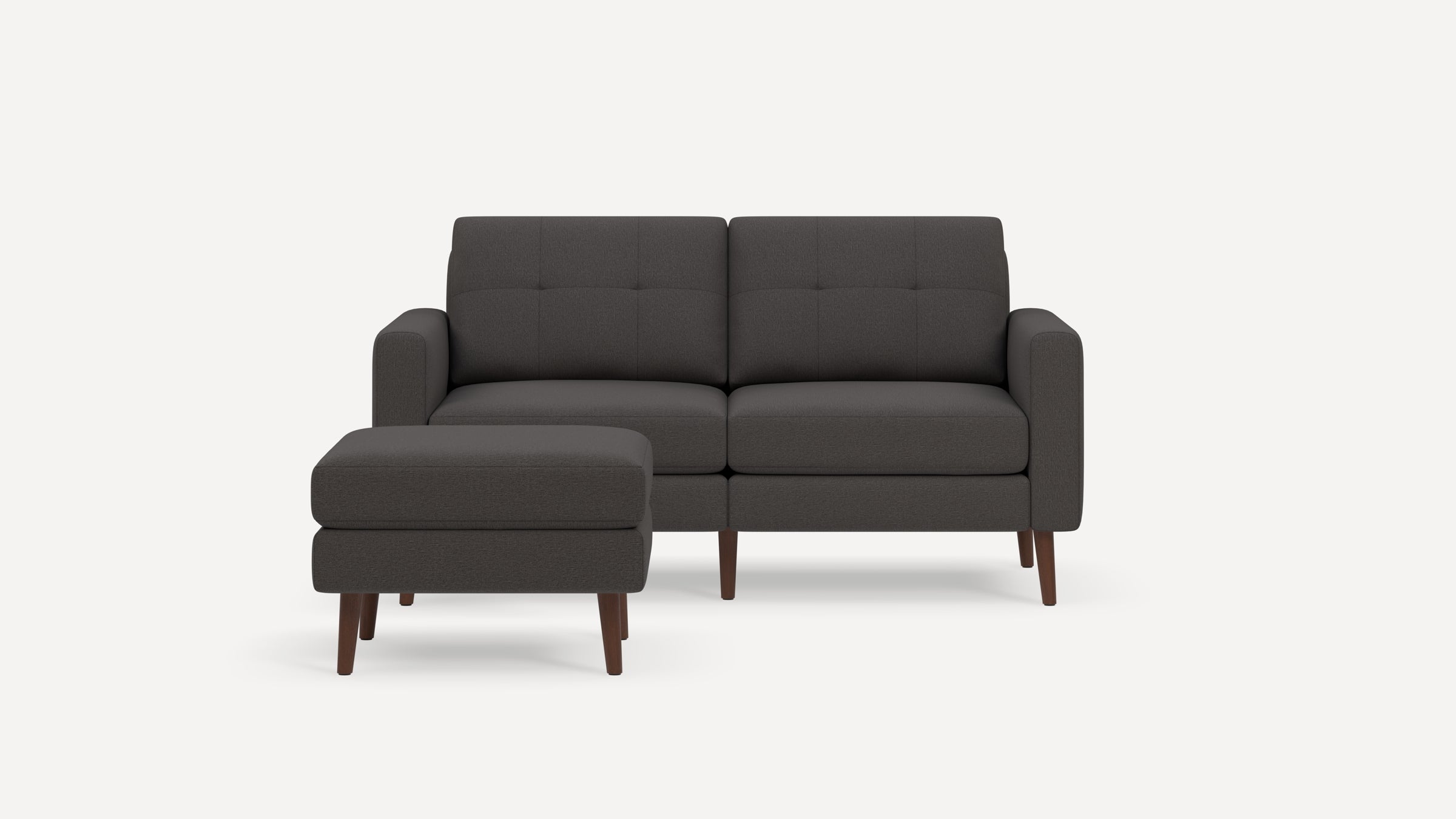 Nomad Plus Loveseat with Ottoman - Heather Charcoal - Performance Chenille / Walnut - Wood / Block Arm