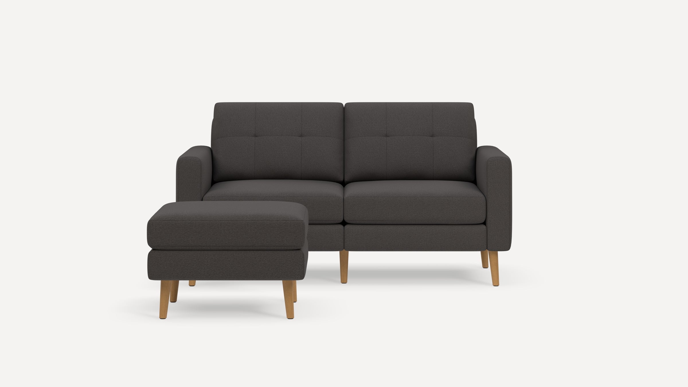 Nomad Plus Loveseat with Ottoman - Heather Charcoal - Performance Chenille / Oak - Wood / Block Arm