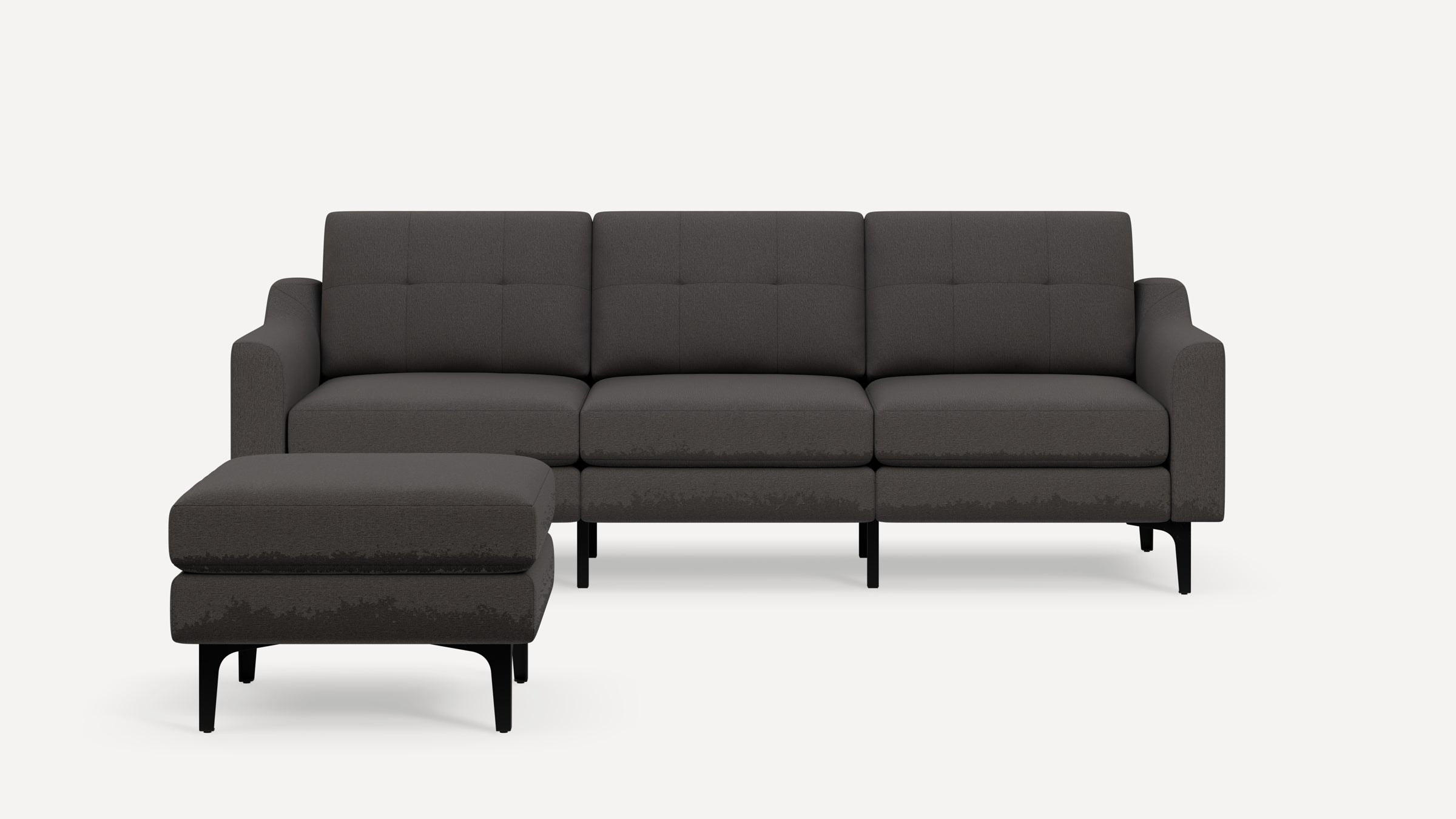 Nomad Plus Sofa with Ottoman - Heather Charcoal - Performance Chenille / Black - Metal / Slope Arm