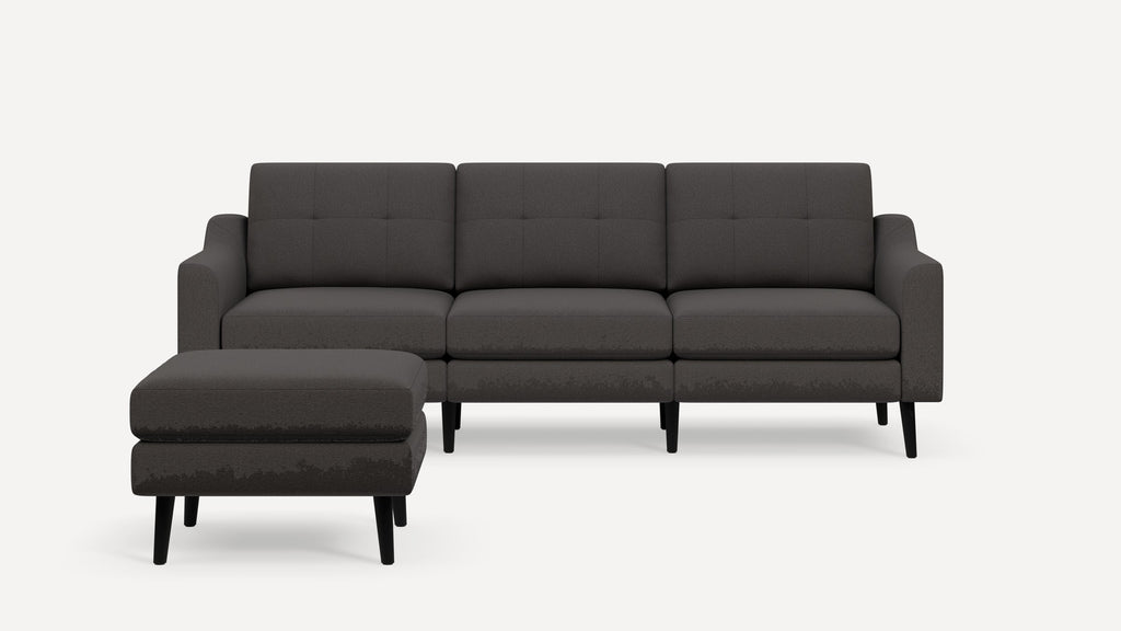 Nomad Plus Sofa with Ottoman - Heather Charcoal - Performance Chenille / Ebony - Wood / Slope Arm