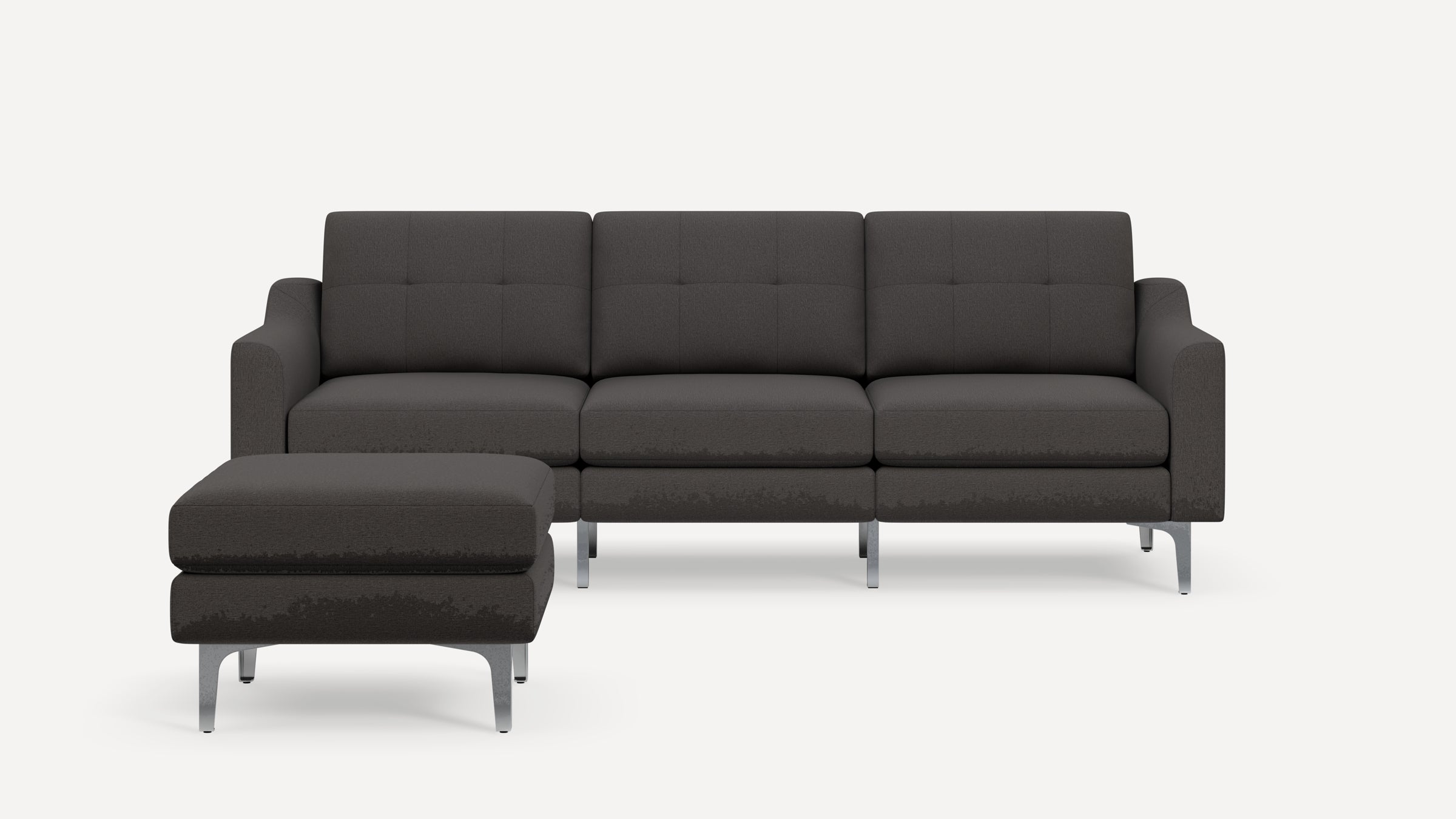 Nomad Plus Sofa with Ottoman - Heather Charcoal - Performance Chenille / Chrome - Metal / Slope Arm
