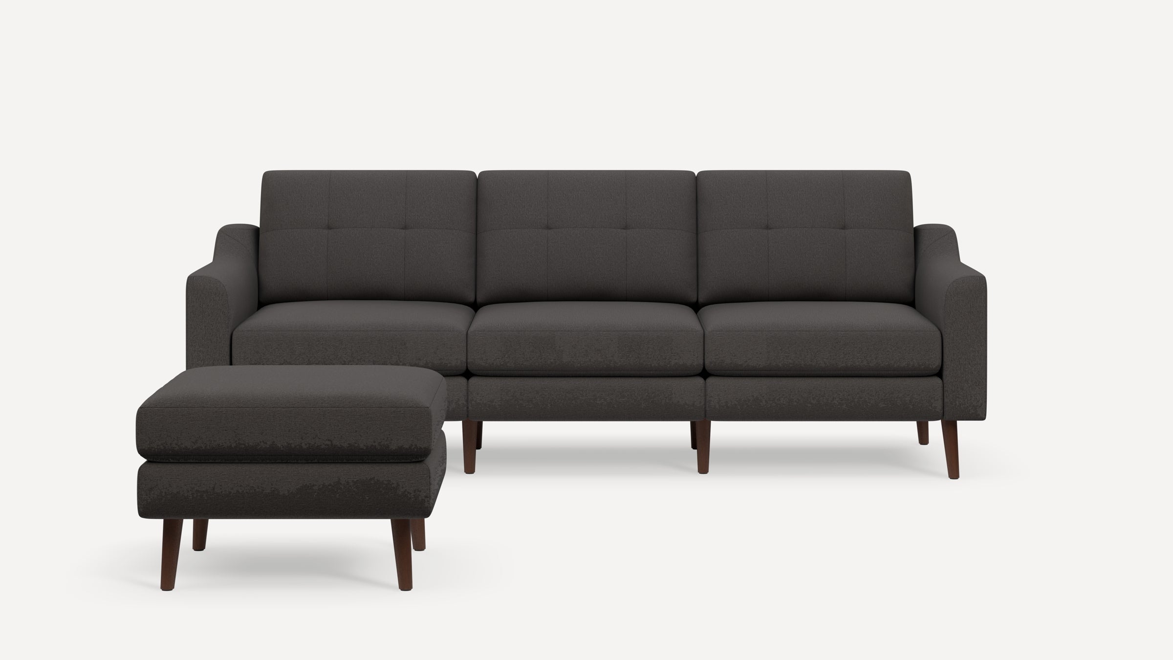 Nomad Plus Sofa with Ottoman - Heather Charcoal - Performance Chenille / Walnut - Wood / Slope Arm