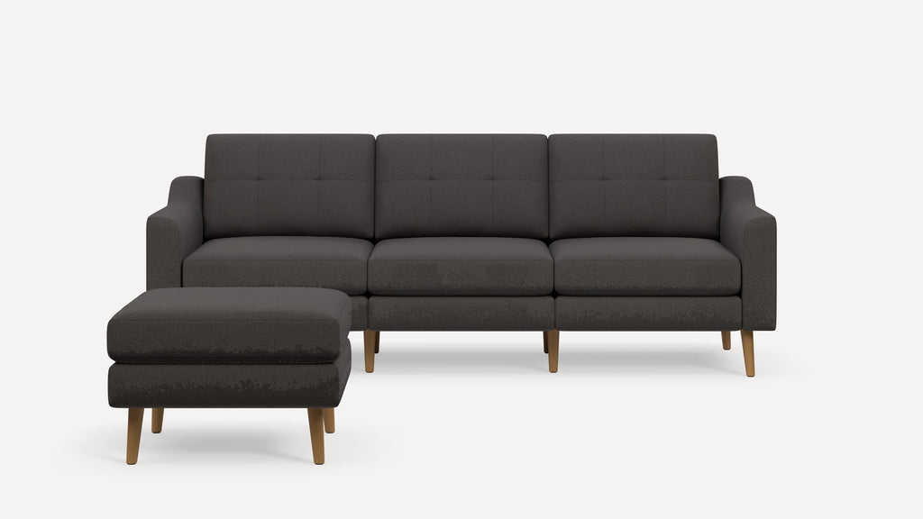 Nomad Plus Sofa with Ottoman - Heather Charcoal - Performance Chenille / Oak - Wood / Slope Arm