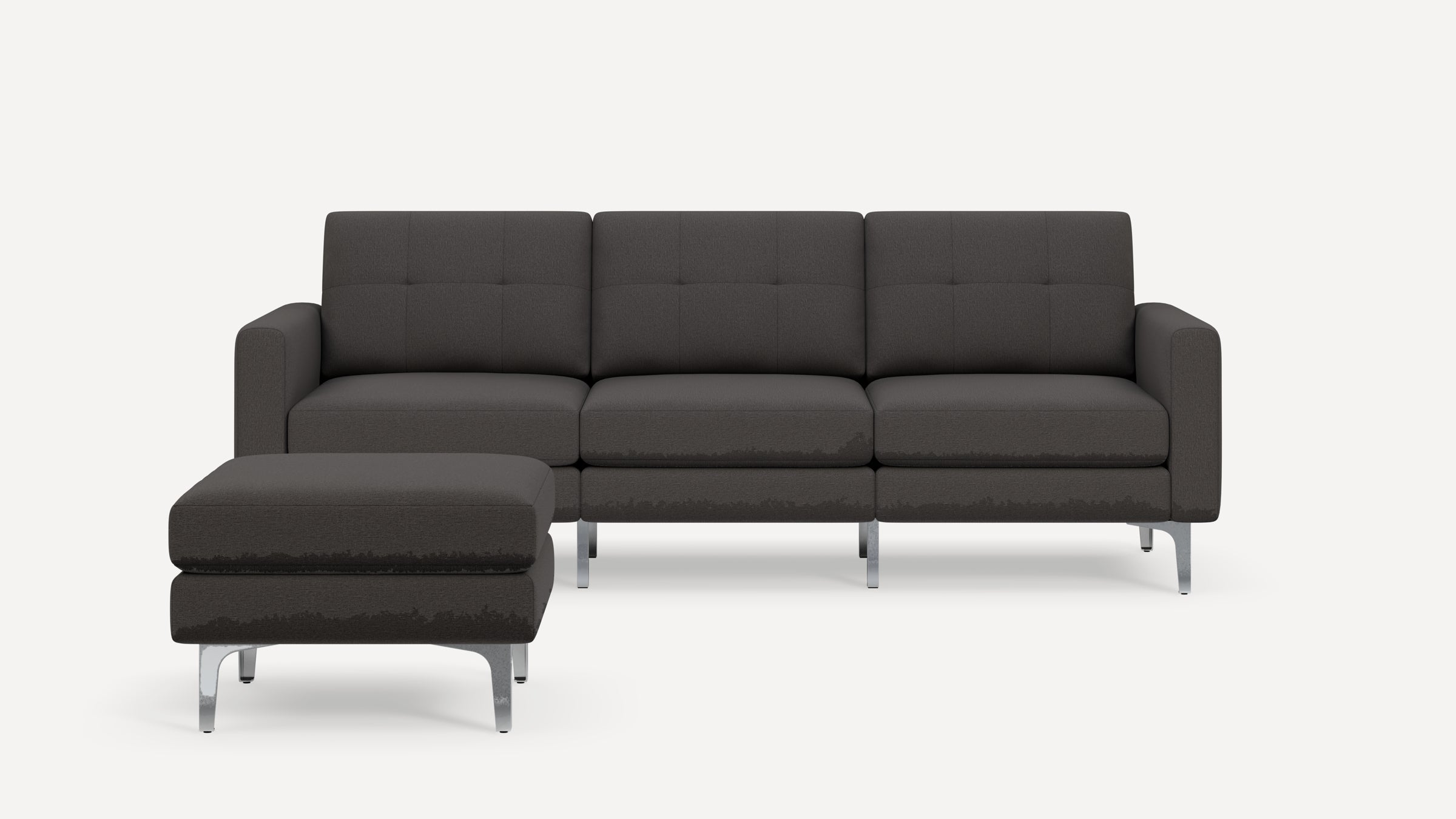 Nomad Plus Sofa with Ottoman - Heather Charcoal - Performance Chenille / Chrome - Metal / Block Arm