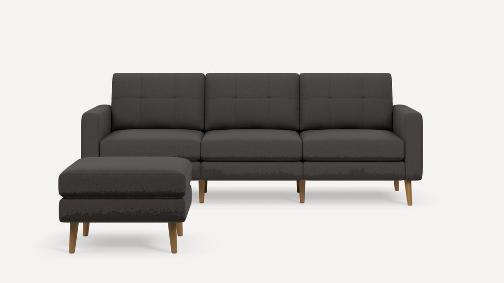 Nomad Plus Sofa with Ottoman - Heather Charcoal - Performance Chenille / Oak - Wood / Block Arm