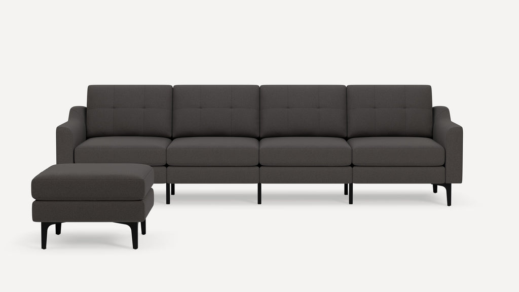 Nomad Plus King Sofa with Ottoman - Heather Charcoal - Performance Chenille / Black - Metal / Slope Arm