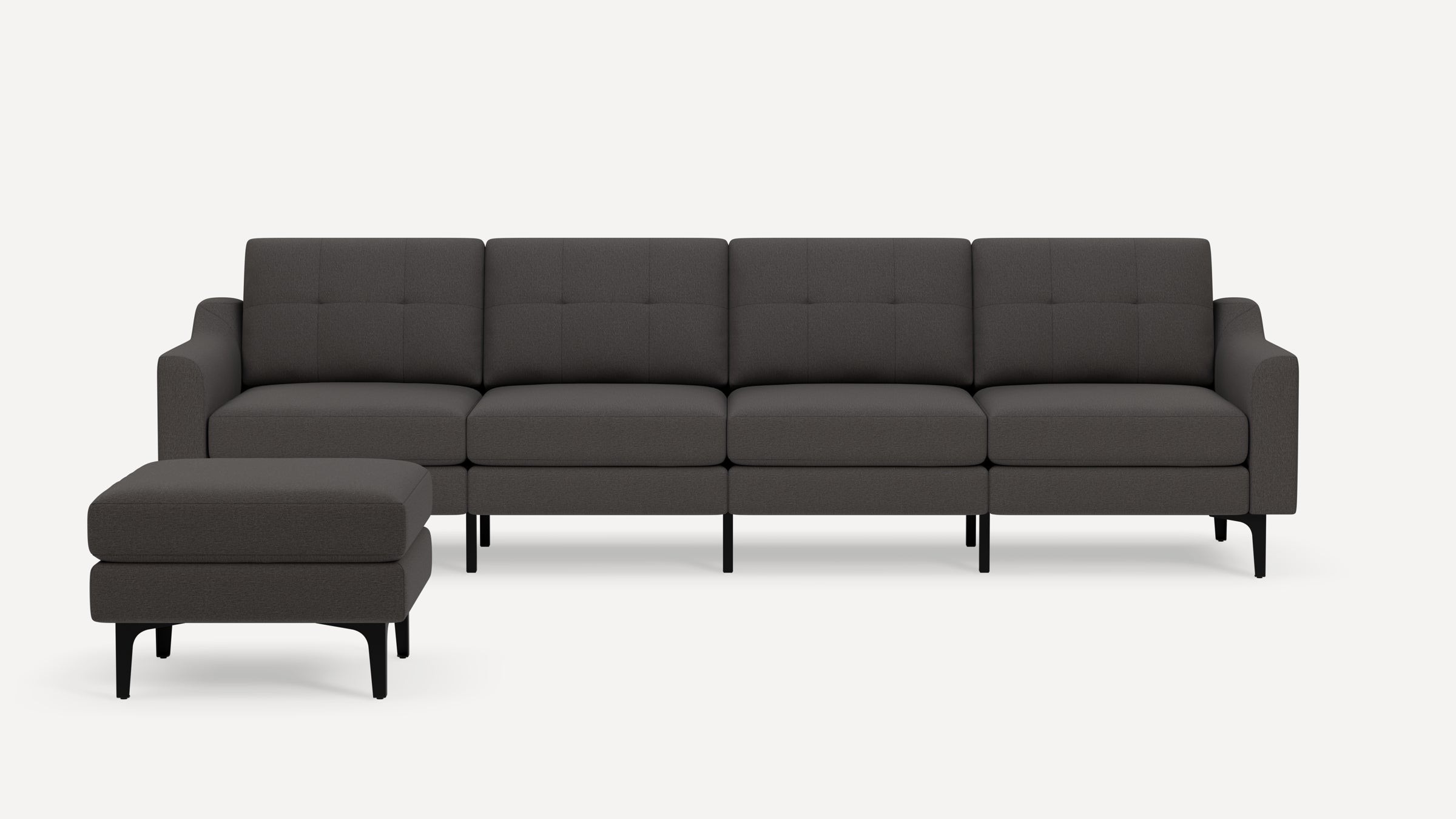 Nomad Plus King Sofa with Ottoman - Heather Charcoal - Performance Chenille / Black - Metal / Slope Arm