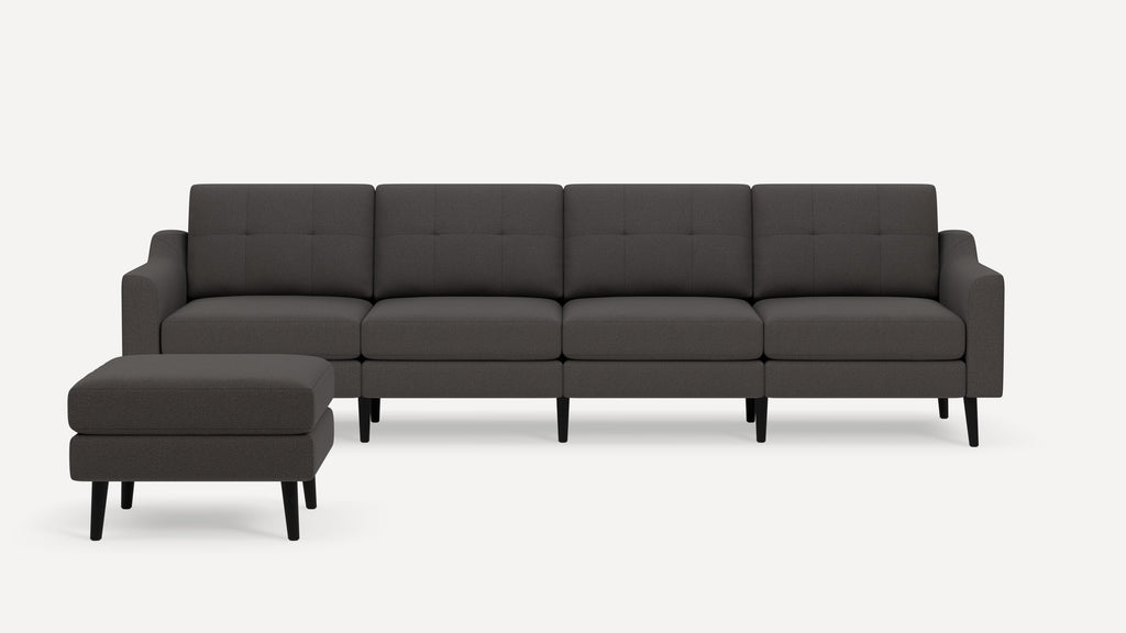 Nomad Plus King Sofa with Ottoman - Heather Charcoal - Performance Chenille / Ebony - Wood / Slope Arm