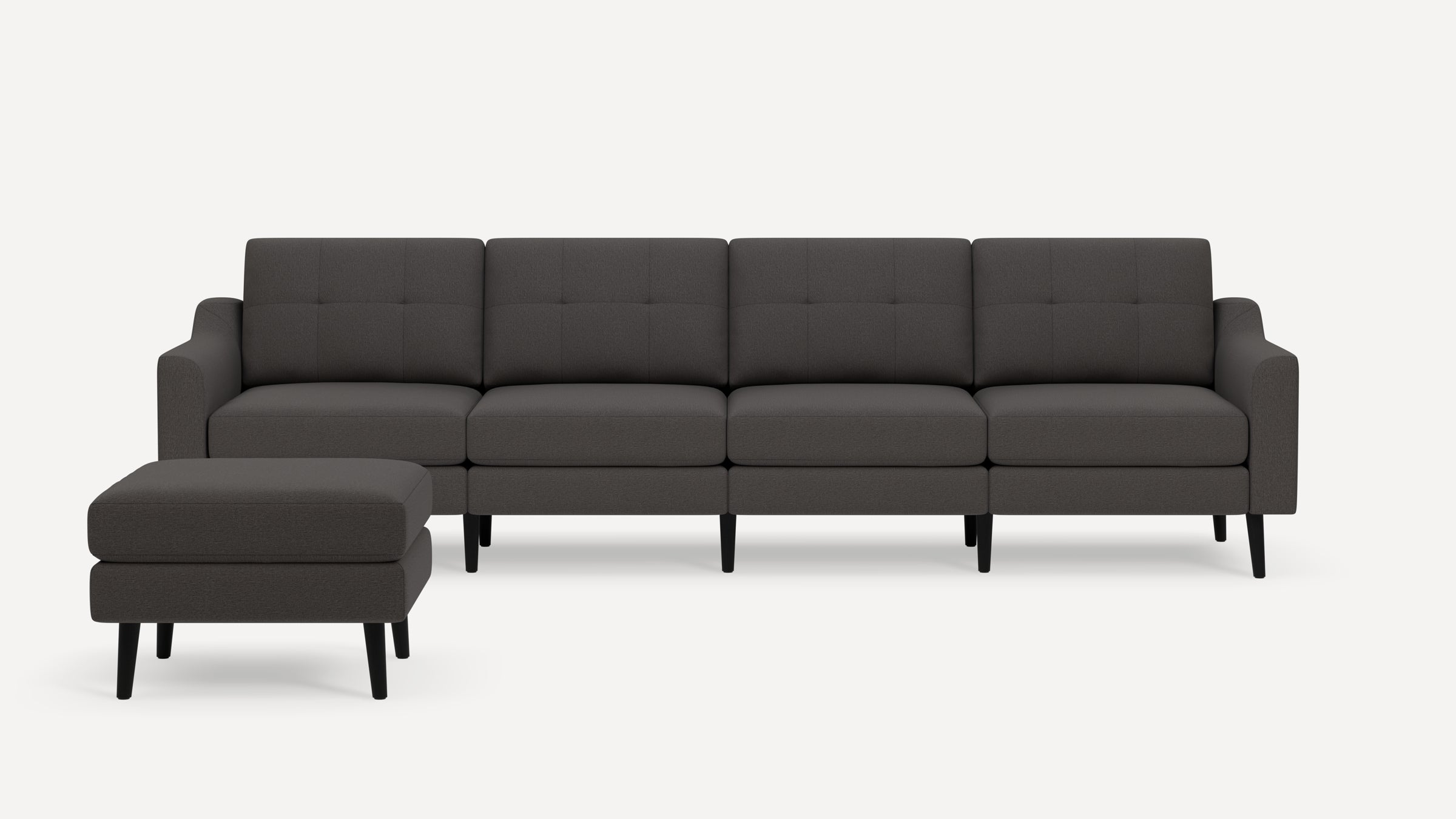 Nomad Plus King Sofa with Ottoman - Heather Charcoal - Performance Chenille / Ebony - Wood / Slope Arm