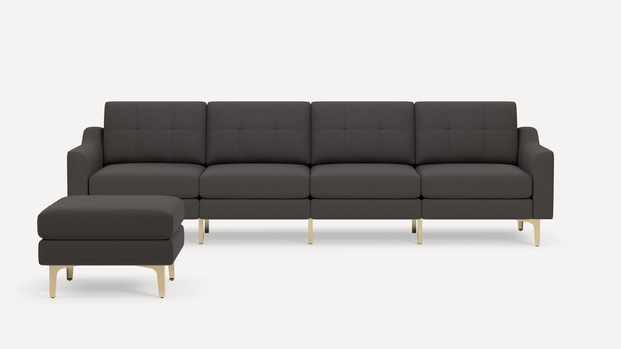 Nomad Plus King Sofa with Ottoman - Heather Charcoal - Performance Chenille / Brass - Metal / Slope Arm