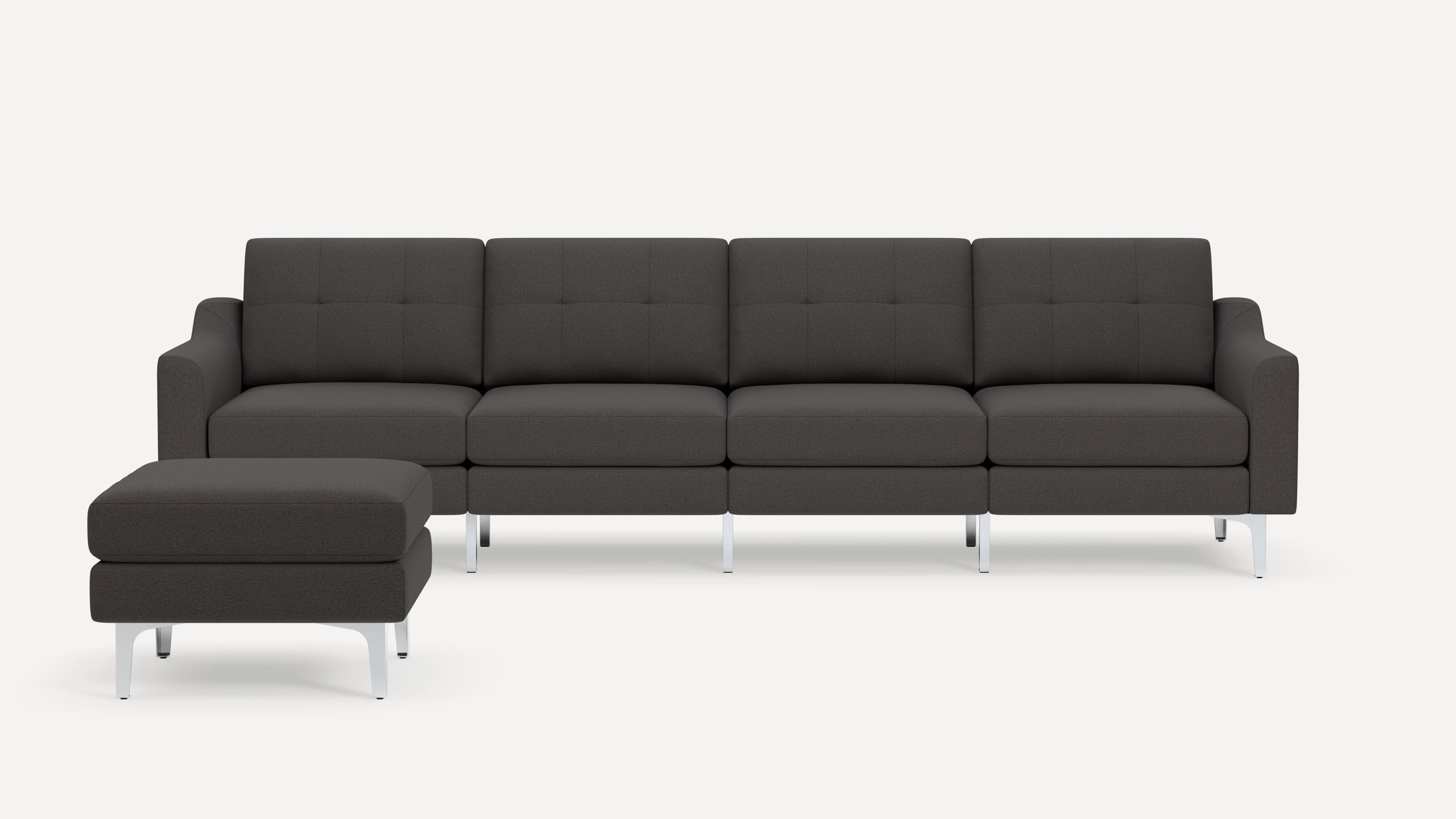 Nomad Plus King Sofa with Ottoman - Heather Charcoal - Performance Chenille / Chrome - Metal / Slope Arm