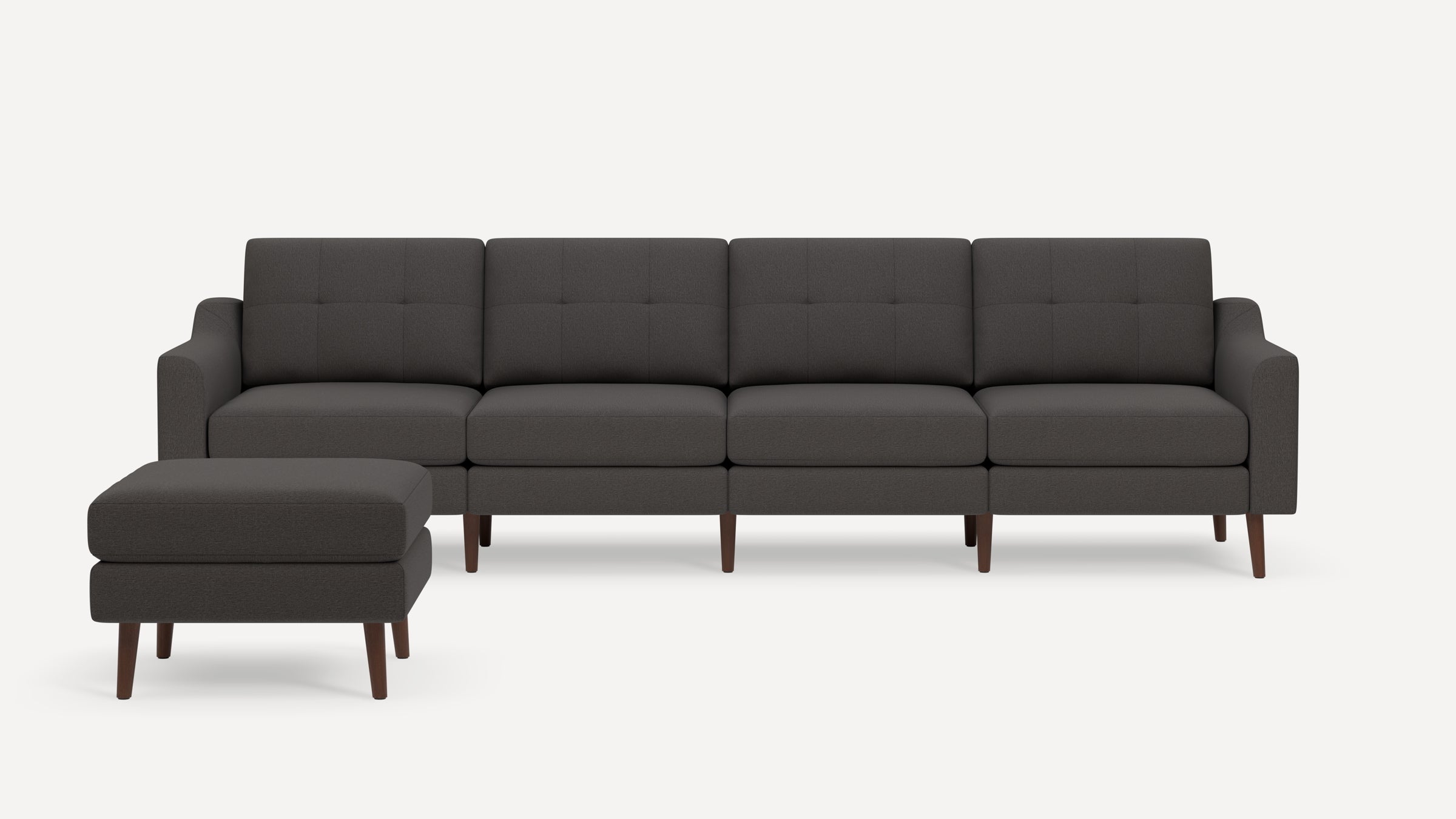 Nomad Plus King Sofa with Ottoman - Heather Charcoal - Performance Chenille / Walnut - Wood / Slope Arm