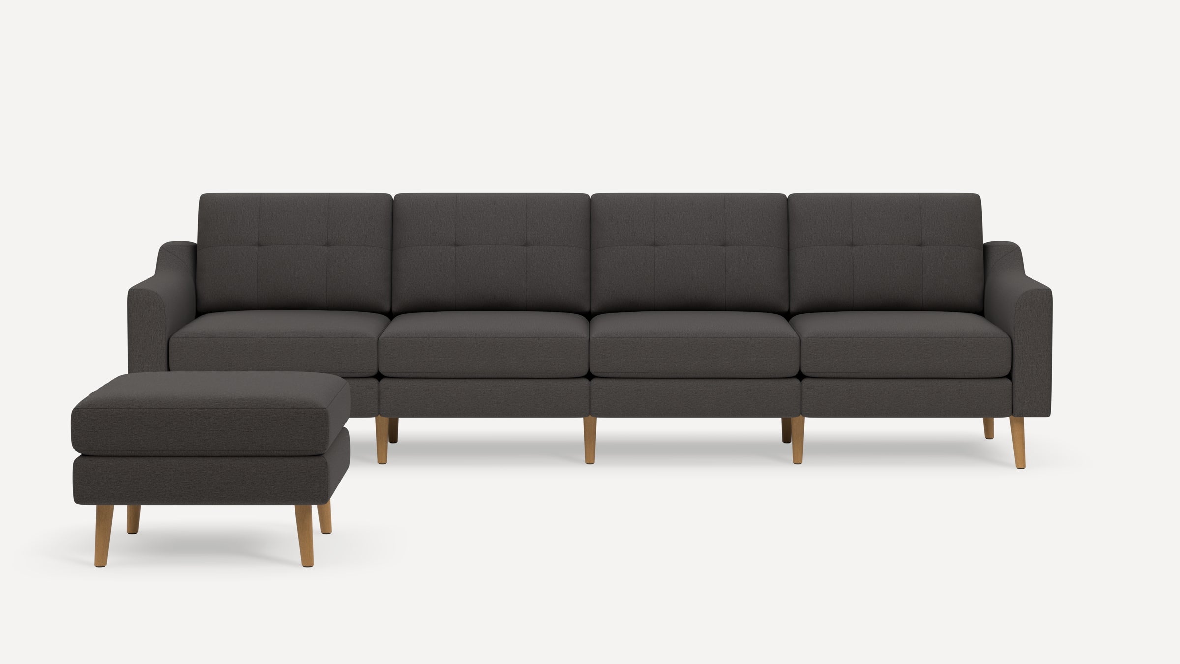 Nomad Plus King Sofa with Ottoman - Heather Charcoal - Performance Chenille / Oak - Wood / Slope Arm