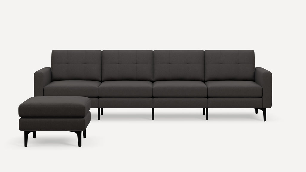 Nomad Plus King Sofa with Ottoman - Heather Charcoal - Performance Chenille / Black - Metal / Block Arm