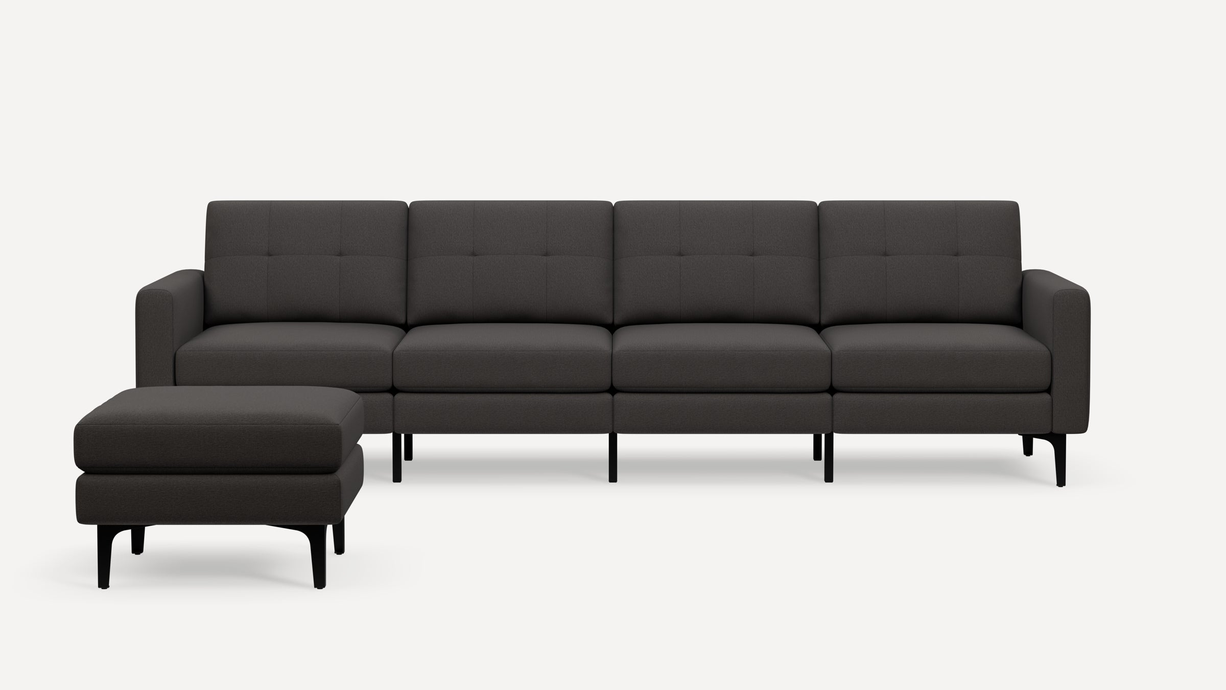 Nomad Plus King Sofa with Ottoman - Heather Charcoal - Performance Chenille / Black - Metal / Block Arm