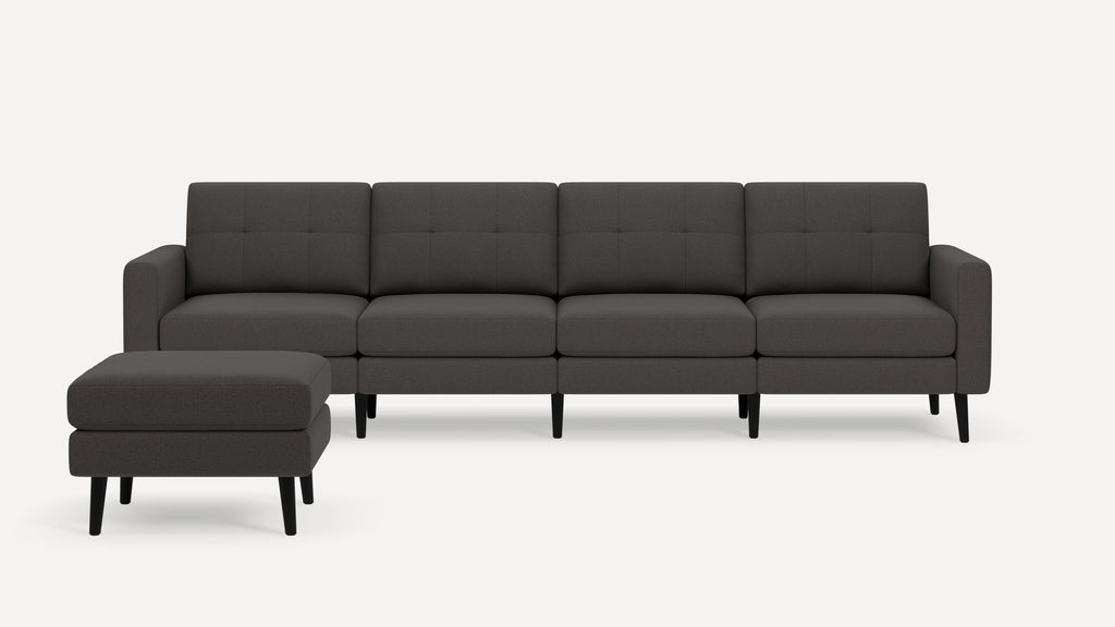 Nomad Plus King Sofa with Ottoman - Heather Charcoal - Performance Chenille / Ebony - Wood / Block Arm