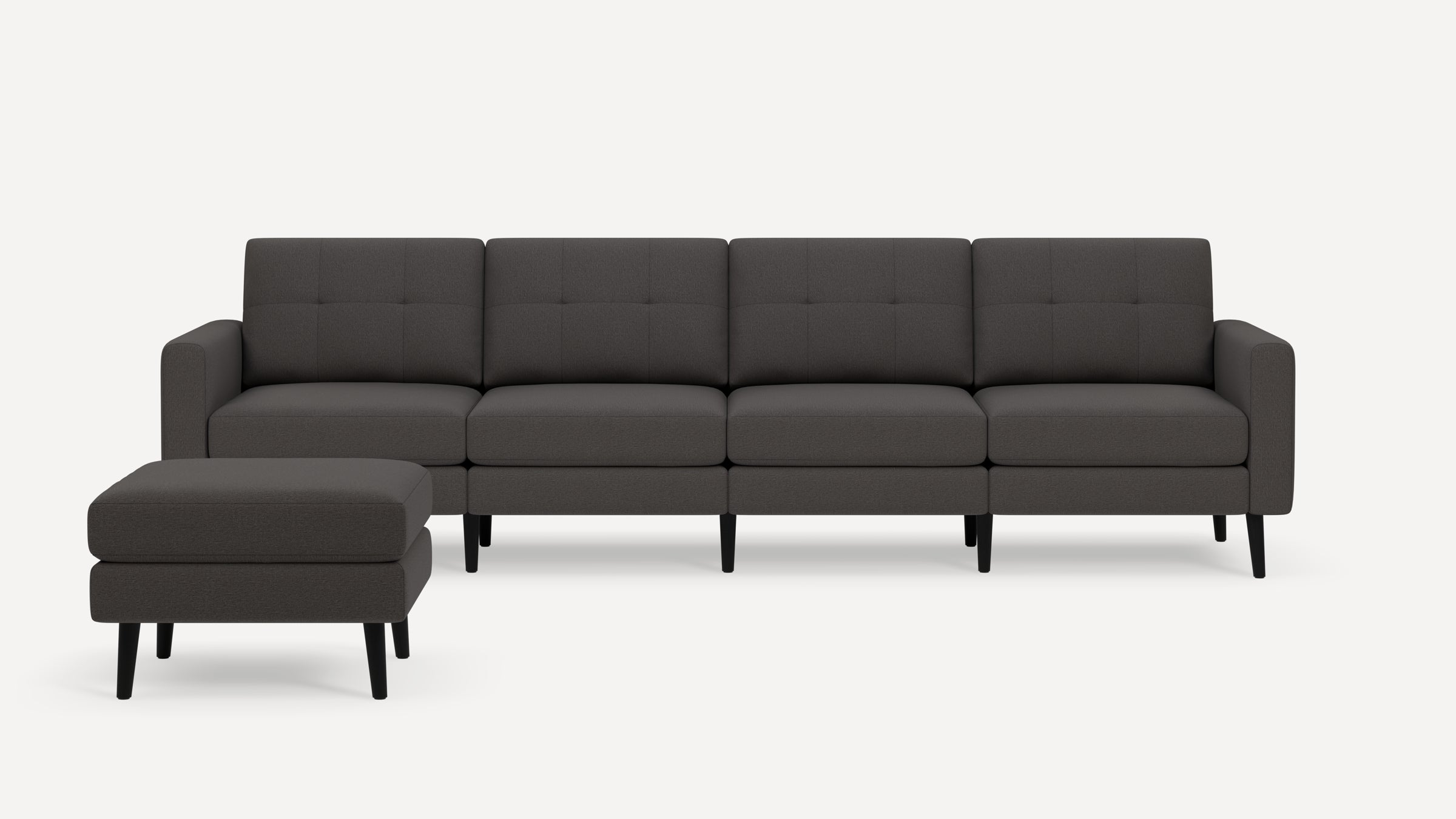 Nomad Plus King Sofa with Ottoman - Heather Charcoal - Performance Chenille / Ebony - Wood / Block Arm