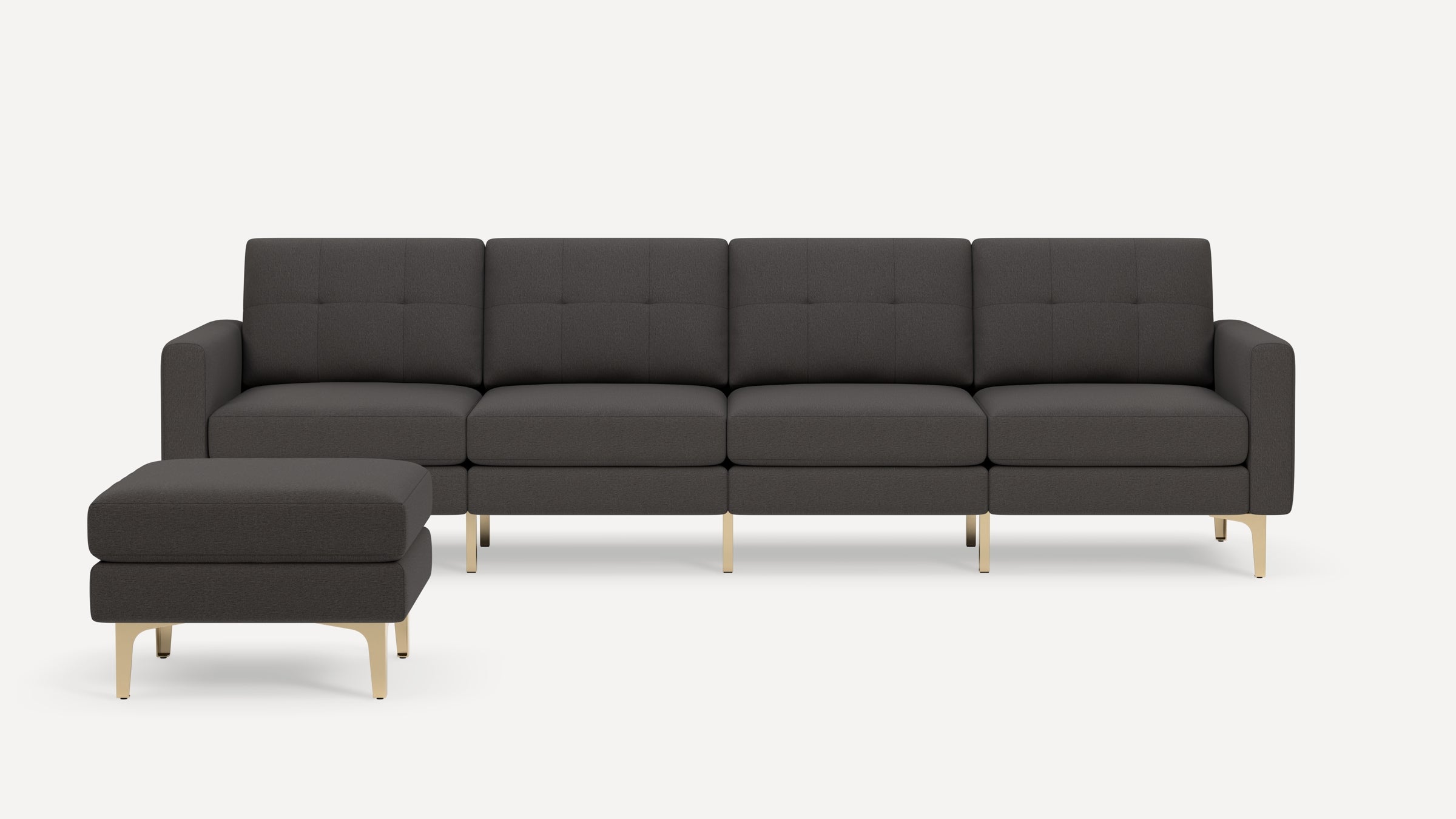 Nomad Plus King Sofa with Ottoman - Heather Charcoal - Performance Chenille / Brass - Metal / Block Arm