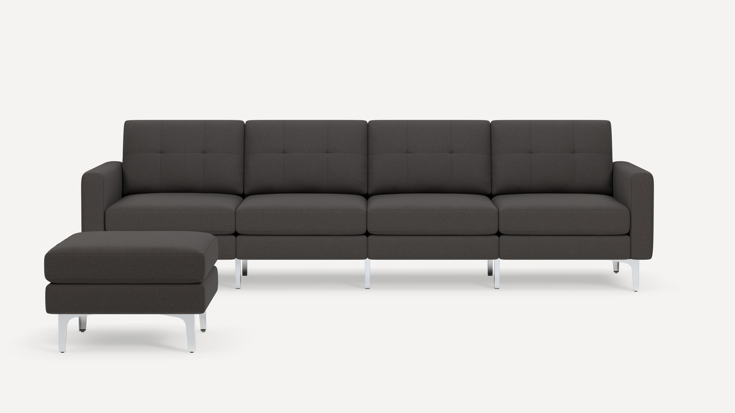 Nomad Plus King Sofa with Ottoman - Heather Charcoal - Performance Chenille / Chrome - Metal / Block Arm