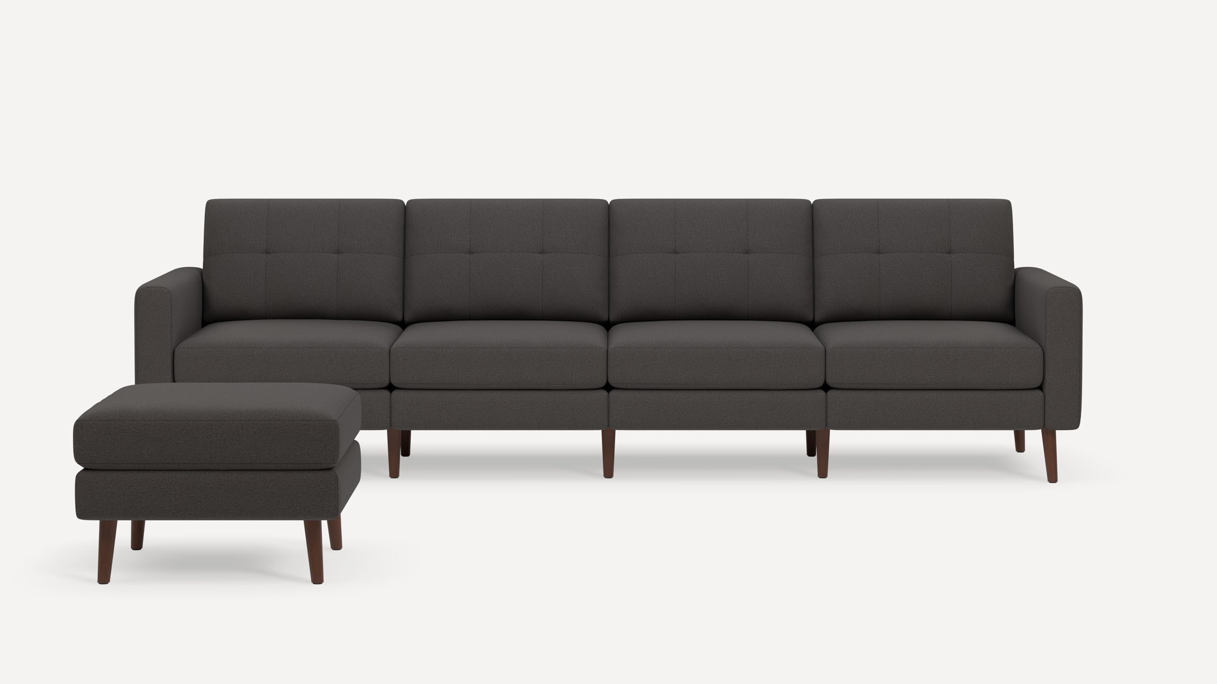Nomad Plus King Sofa with Ottoman - Heather Charcoal - Performance Chenille / Walnut - Wood / Block Arm