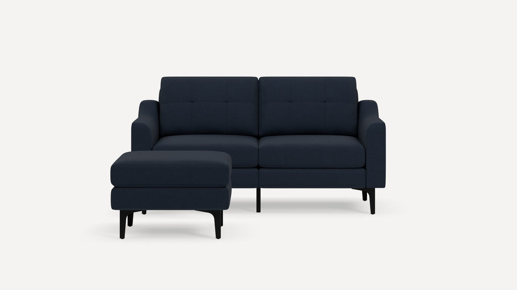 Nomad Plus Loveseat with Ottoman - Navy Blue - Performance Flatweave / Black - Metal / Slope Arm