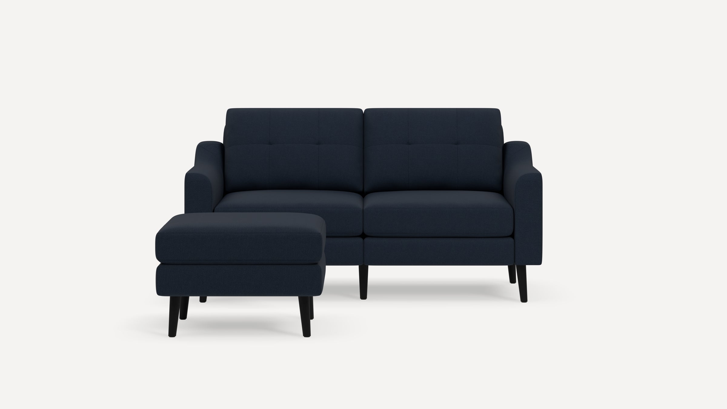 Nomad Plus Loveseat with Ottoman - Navy Blue - Performance Flatweave / Ebony - Wood / Slope Arm