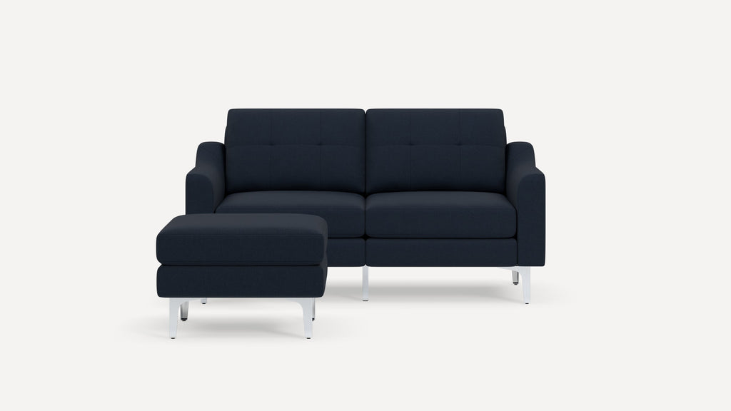 Nomad Plus Loveseat with Ottoman - Navy Blue - Performance Flatweave / Chrome - Metal / Slope Arm