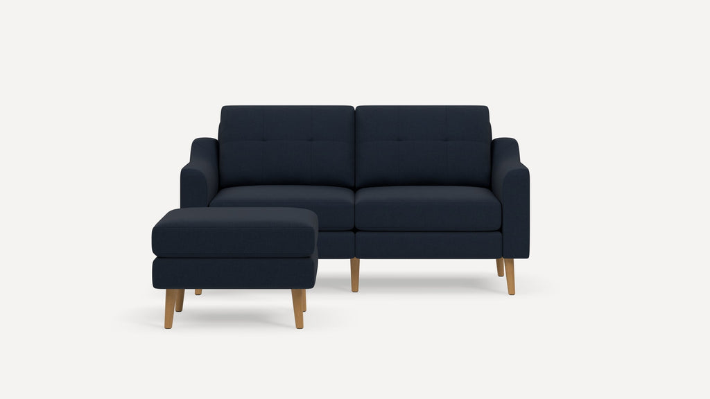 Nomad Plus Loveseat with Ottoman - Navy Blue - Performance Flatweave / Oak - Wood / Slope Arm