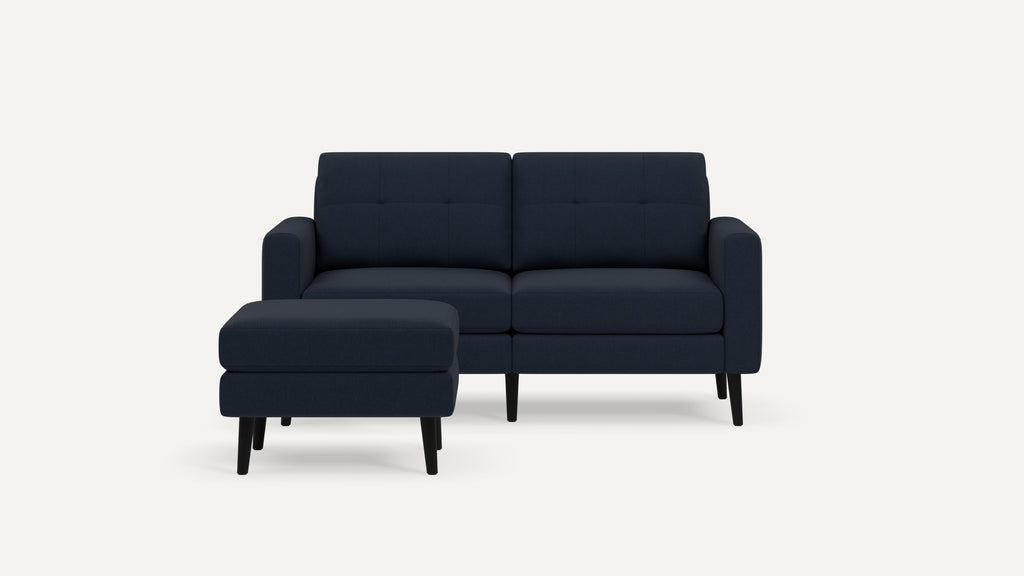 Nomad Plus Loveseat with Ottoman - Navy Blue - Performance Flatweave / Ebony - Wood / Block Arm