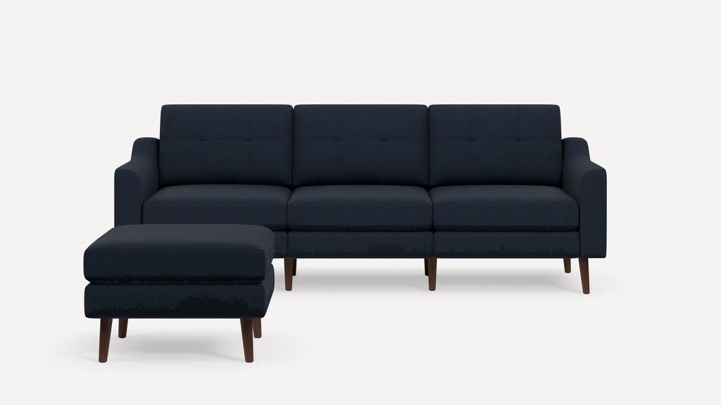 Nomad Plus Sofa with Ottoman - Navy Blue - Performance Flatweave / Walnut - Wood / Slope Arm