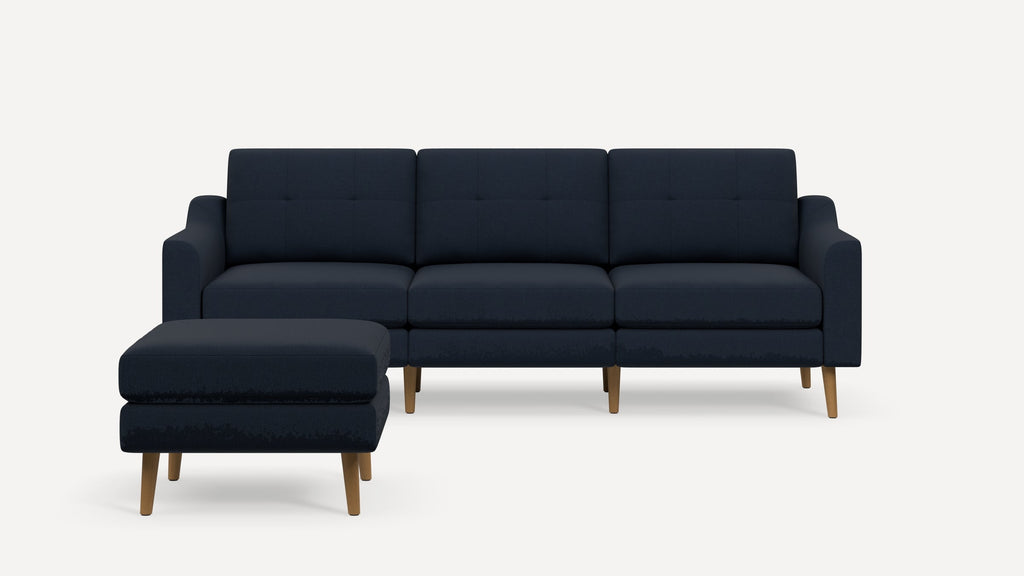 Nomad Plus Sofa with Ottoman - Navy Blue - Performance Flatweave / Oak - Wood / Slope Arm