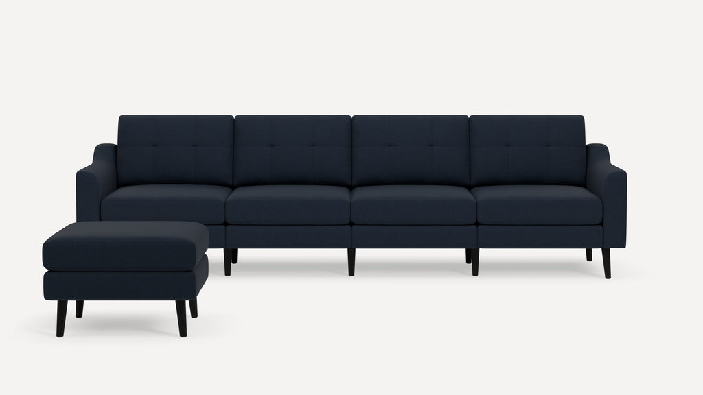Nomad Plus King Sofa with Ottoman - Navy Blue - Performance Flatweave / Ebony - Wood / Slope Arm