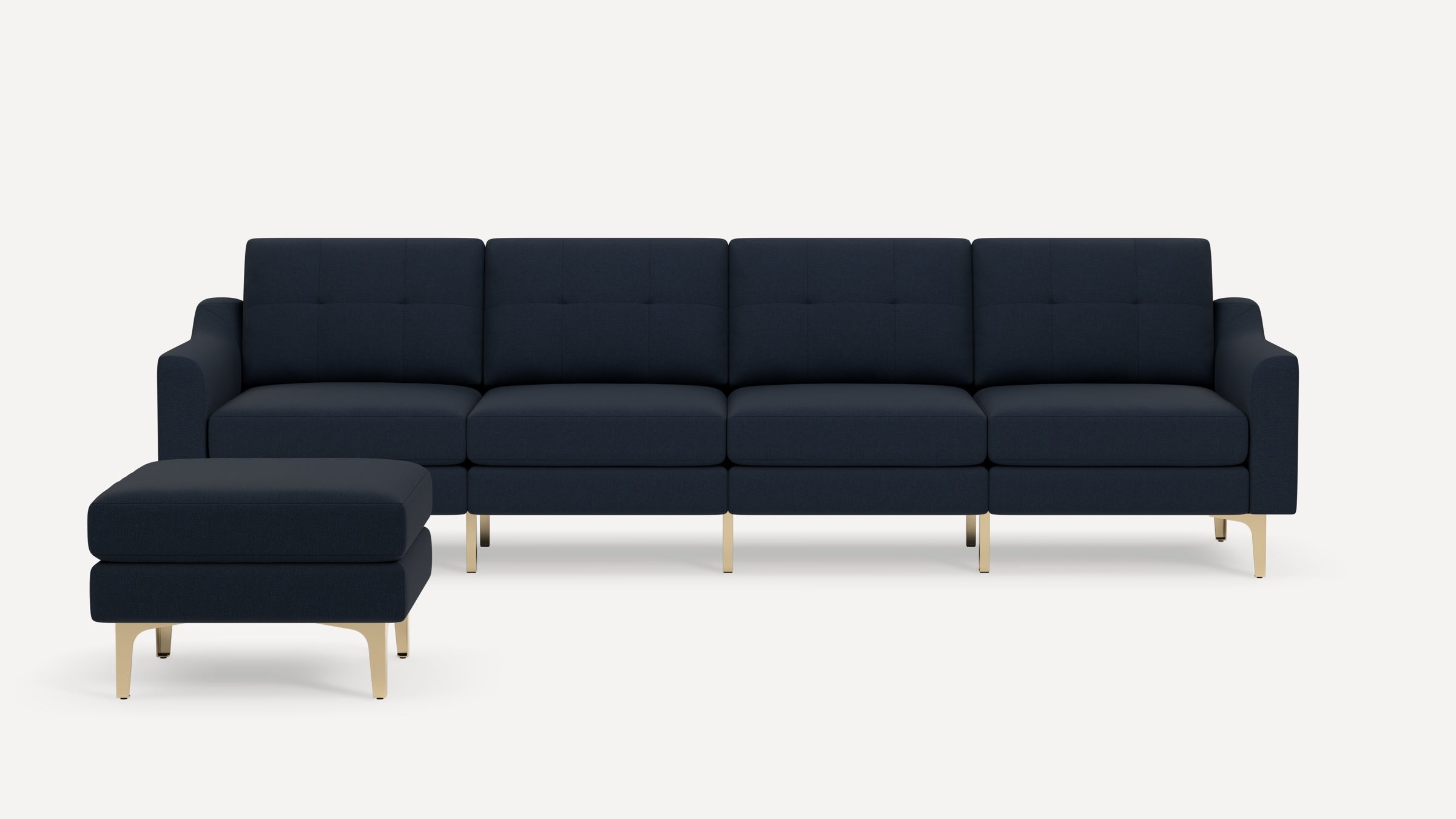 Nomad Plus King Sofa with Ottoman - Navy Blue - Performance Flatweave / Brass - Metal / Slope Arm