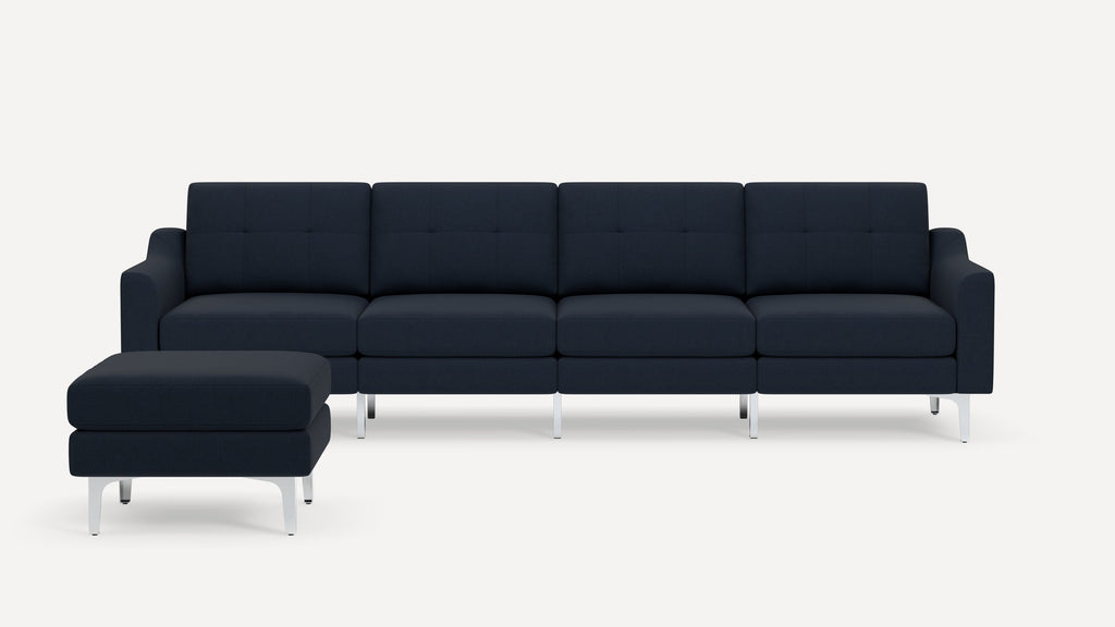 Nomad Plus King Sofa with Ottoman - Navy Blue - Performance Flatweave / Chrome - Metal / Slope Arm