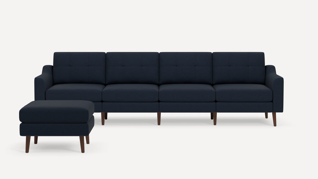 Nomad Plus King Sofa with Ottoman - Navy Blue - Performance Flatweave / Walnut - Wood / Slope Arm