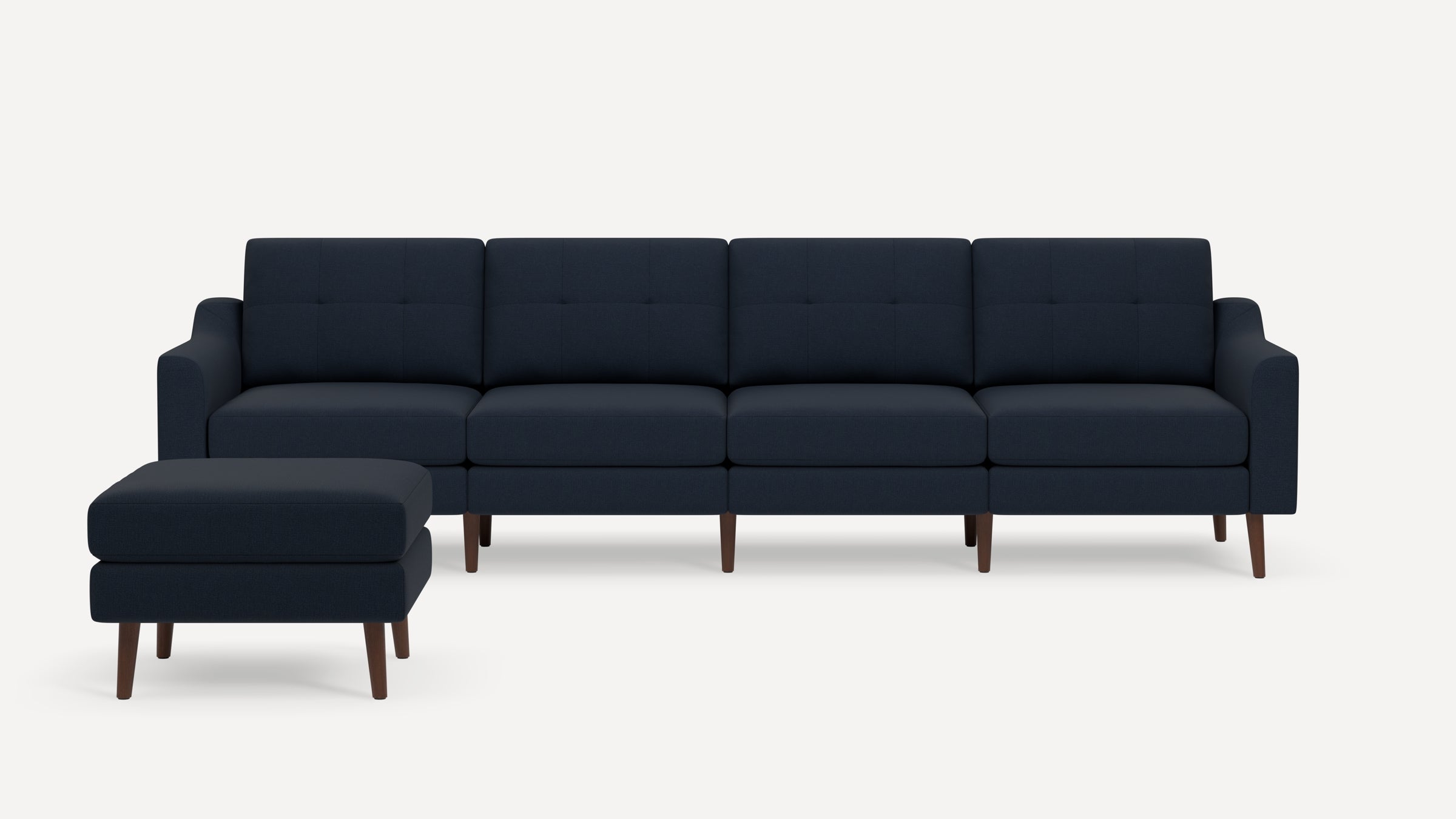 Nomad Plus King Sofa with Ottoman - Navy Blue - Performance Flatweave / Walnut - Wood / Slope Arm