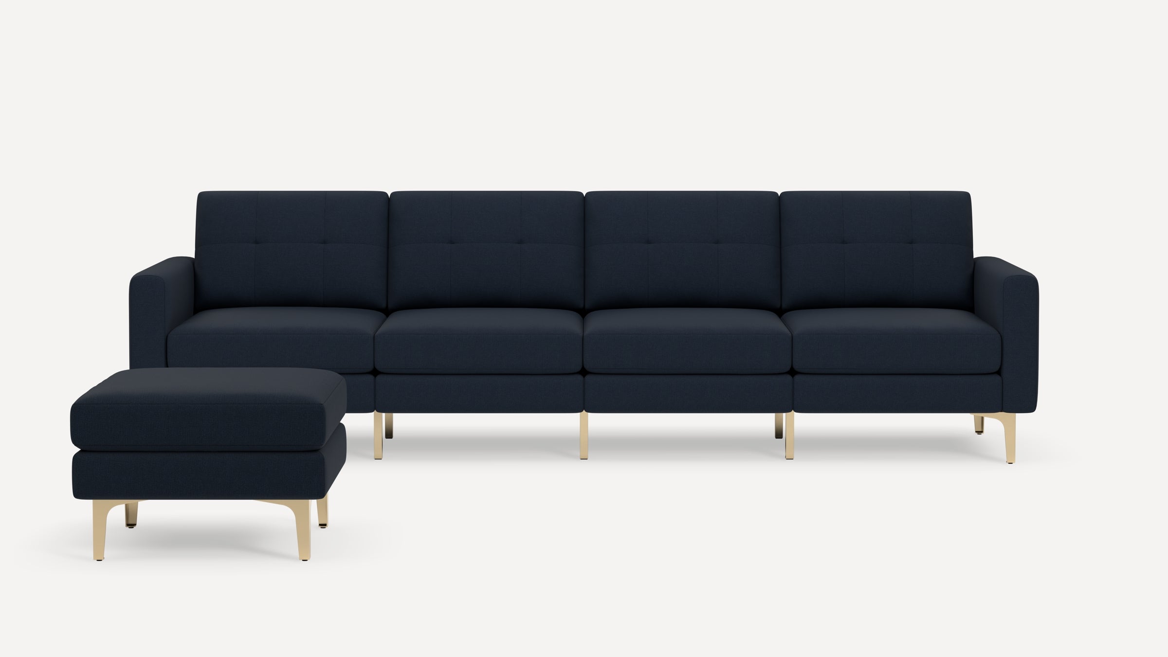 Nomad Plus King Sofa with Ottoman - Navy Blue - Performance Flatweave / Brass - Metal / Block Arm