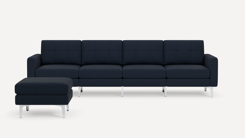 Nomad Plus King Sofa with Ottoman - Navy Blue - Performance Flatweave / Chrome - Metal / Block Arm