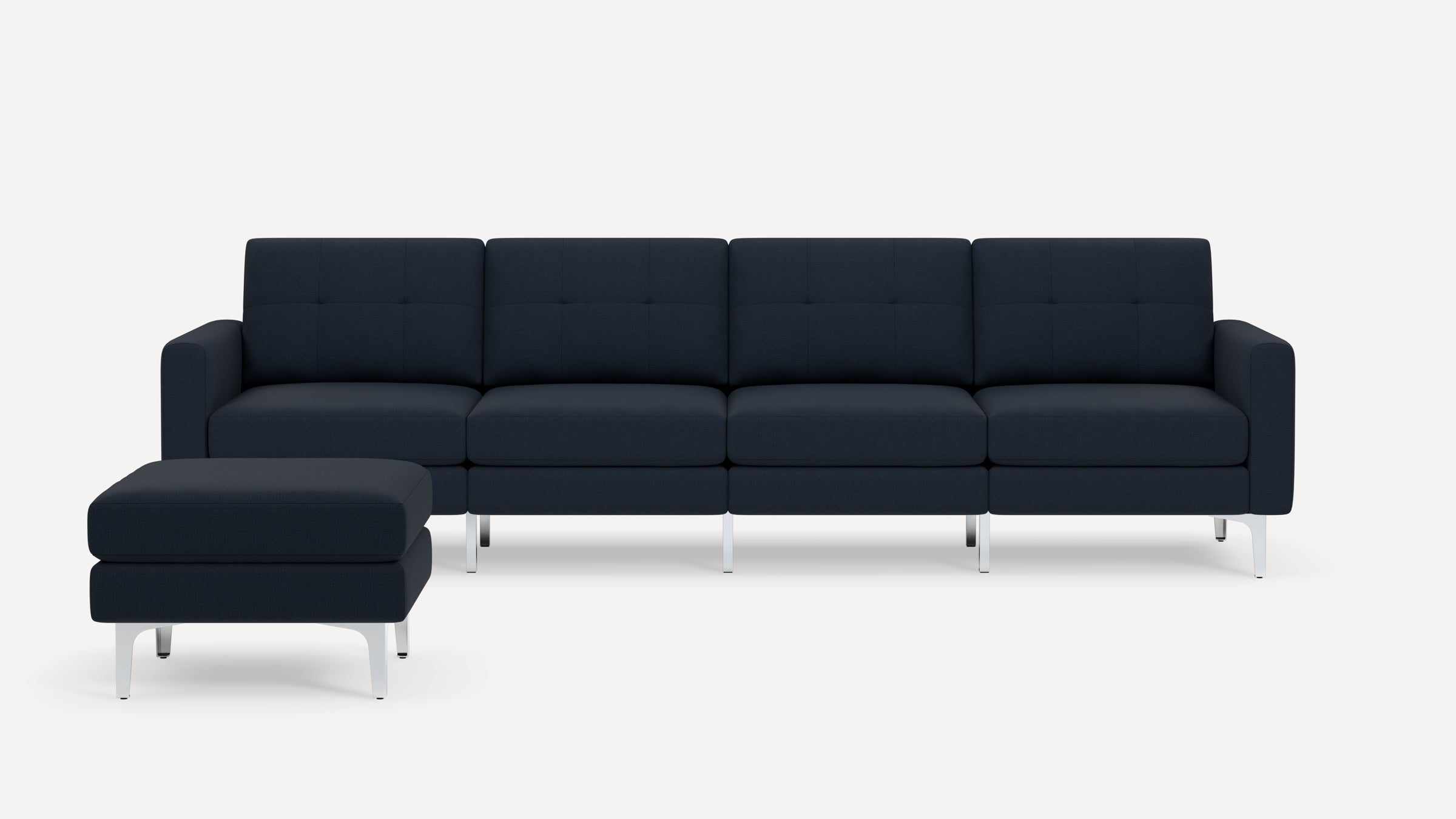 Nomad Plus King Sofa with Ottoman - Navy Blue - Performance Flatweave / Chrome - Metal / Block Arm